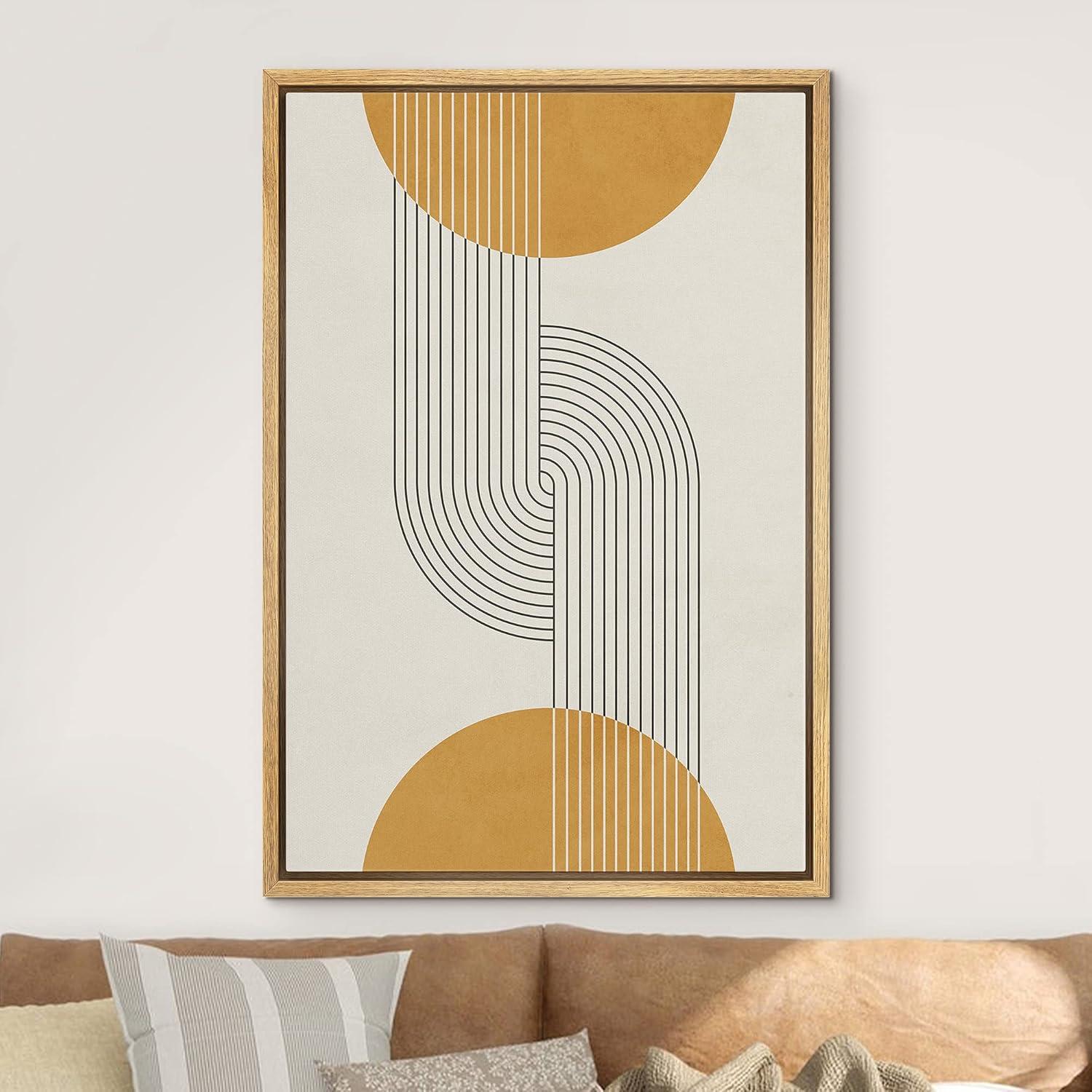 IDEA4WALL Mid Century Modern Boho Dark Line Art Illusions With Yellow Spheres - Graphic Art on Canvas