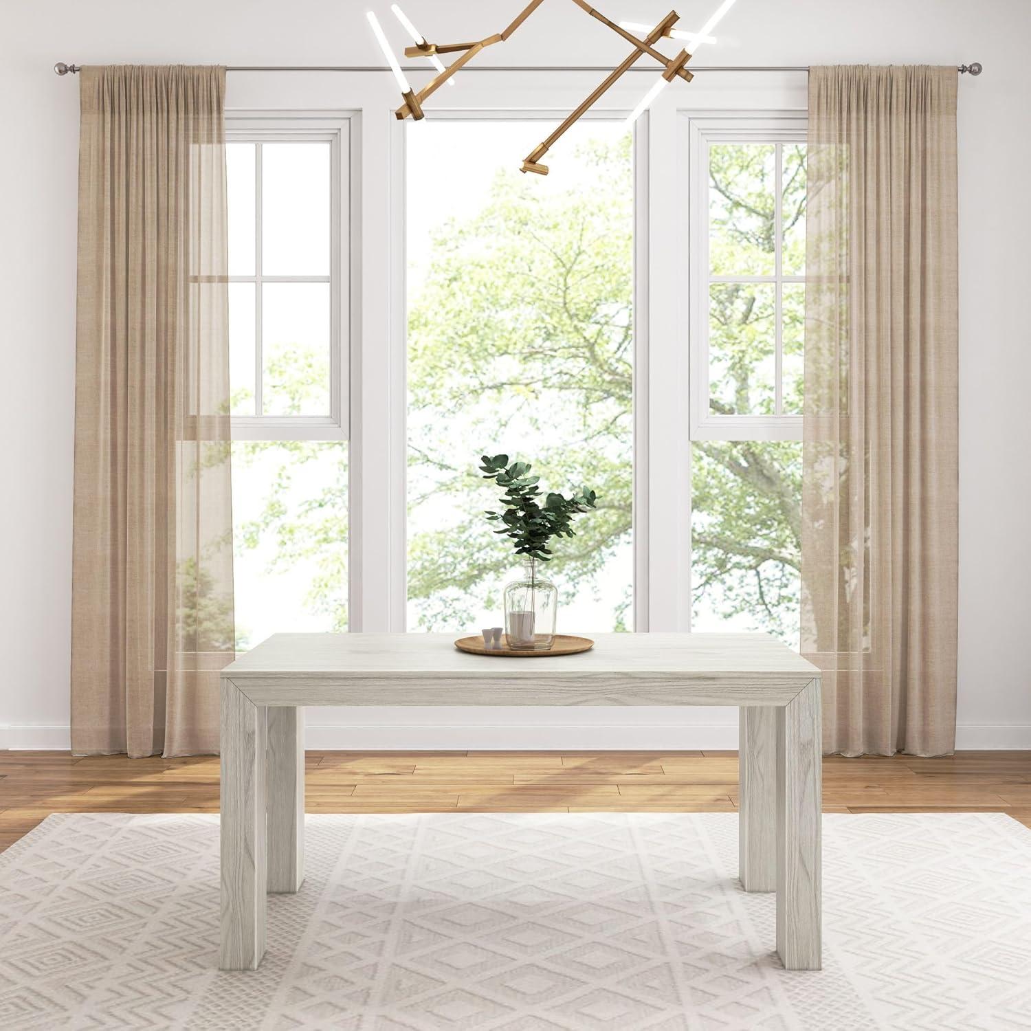 60" White Wirebrush Solid Wood Rectangular Dining Table