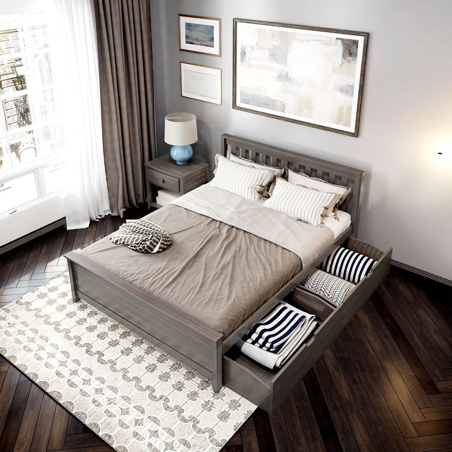 Plank+Beam Solid Wood Queen Bed Frame with Headboard and Storage Drawers