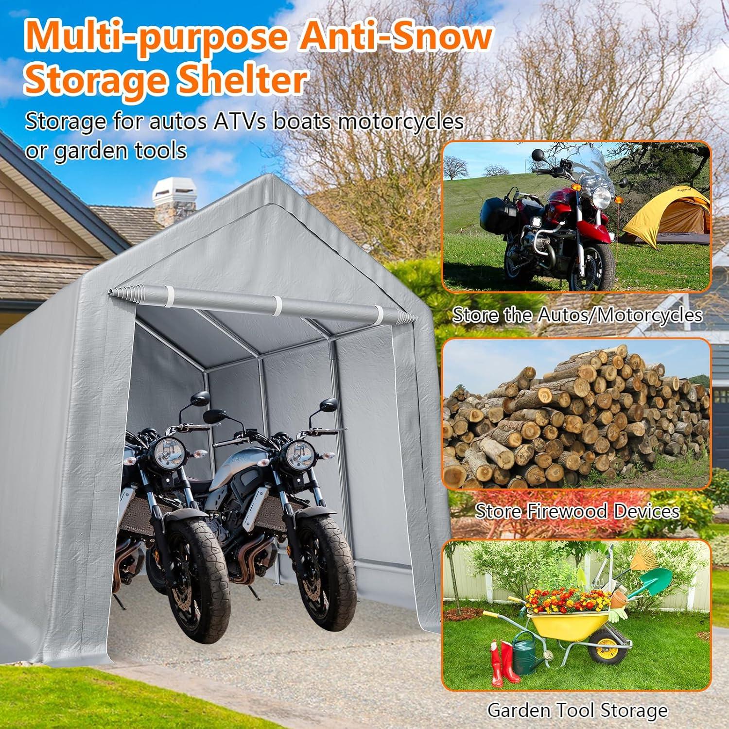 babevy Durable Canopy Carport With Storage Shed - Roll-Up Zipper Door in , 103.92" H x 96" W x 168" D