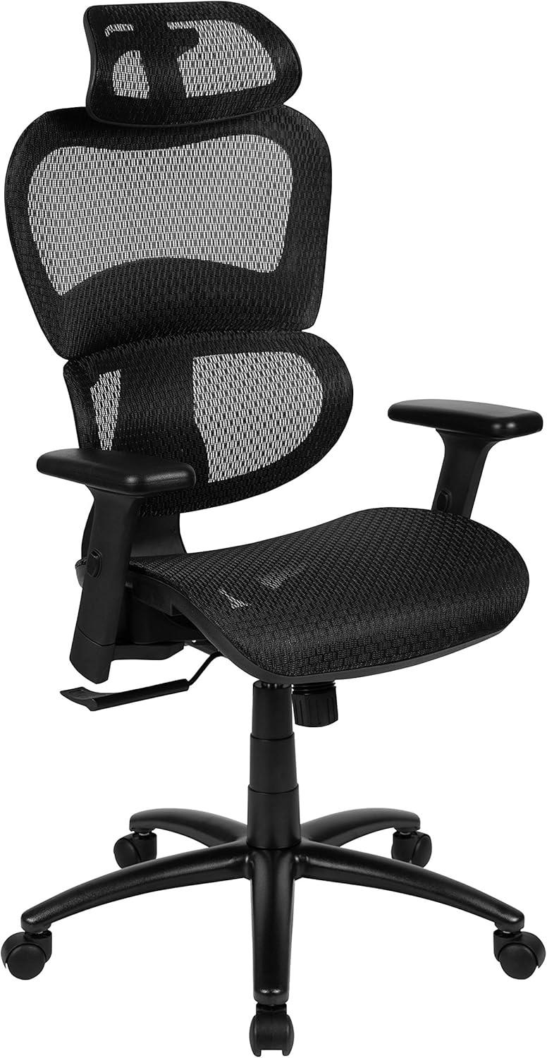 Ergonomic High-Back Swivel Task Chair with Adjustable Arms in Black