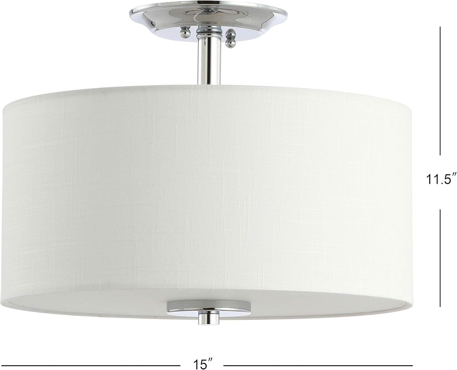 15" Marc Metal/Linen LED Semi-Flush Mount Chrome - JONATHAN Y: ETL Listed, 2-Light Fixture