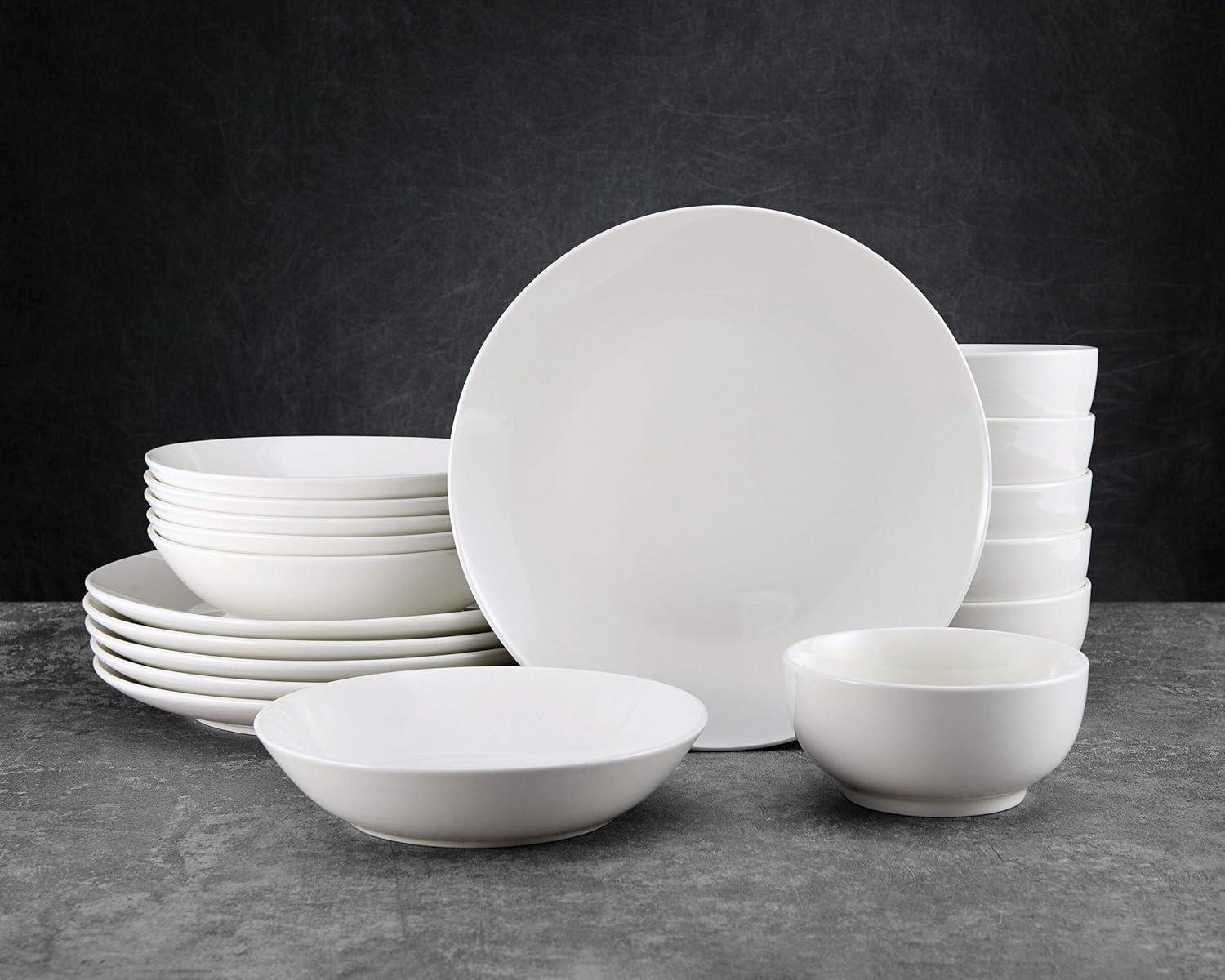 Alexis Modern White Porcelain 18-Piece Dinnerware Set for 6