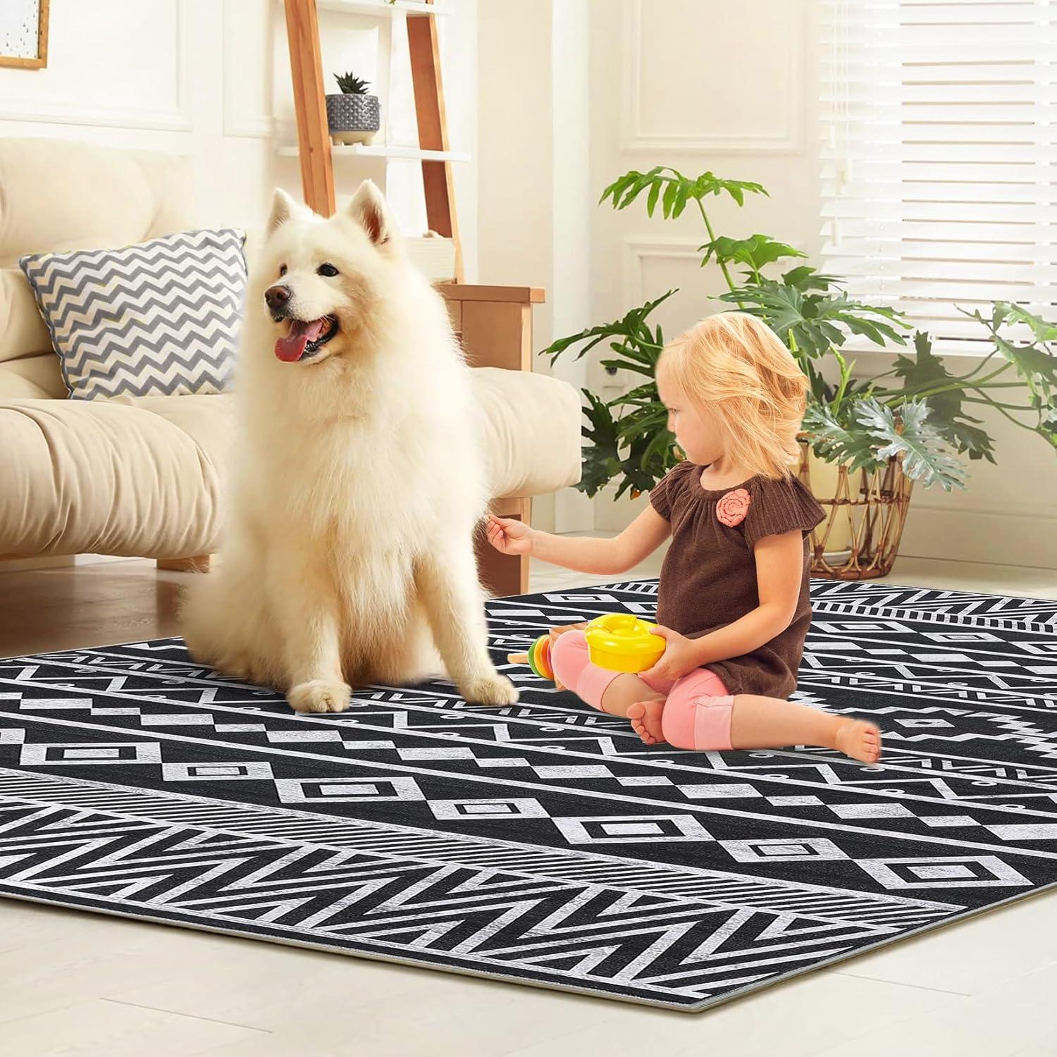 Union Rustic Soft Area Rug, Anti Slip, Washable, Pet Friendly, Boho Modern Carpet for Living Room Bedroom