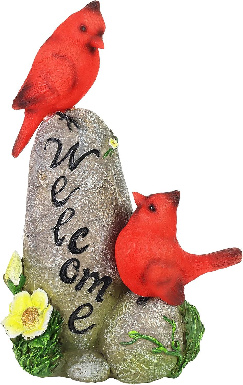Exhart Exhart Solar Cardinals On A Hand Painted Welcome Rock Garden Statuary, 12 Inches