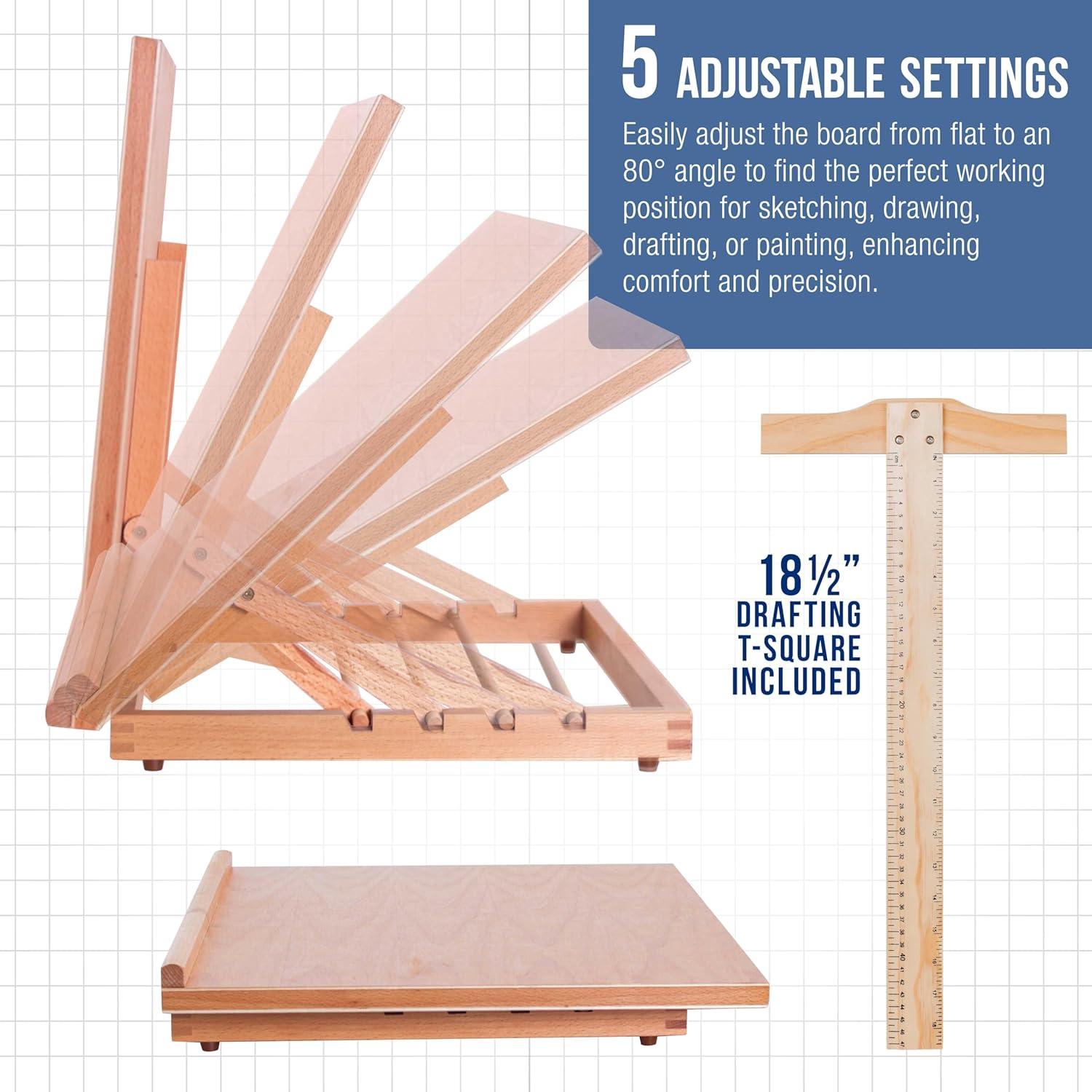 US Art Supply "Sketch Master" Adjustable Wood Artist Drawing & Sketching Board