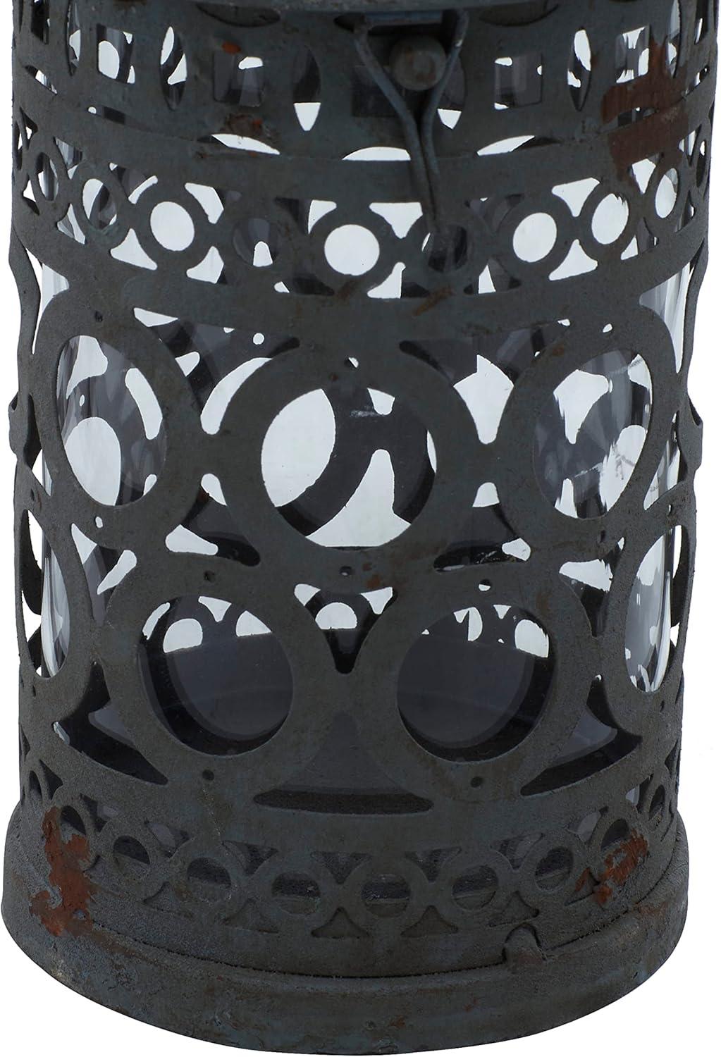 Rustic Gray Iron Candle Lantern Set with Intricate Cutouts