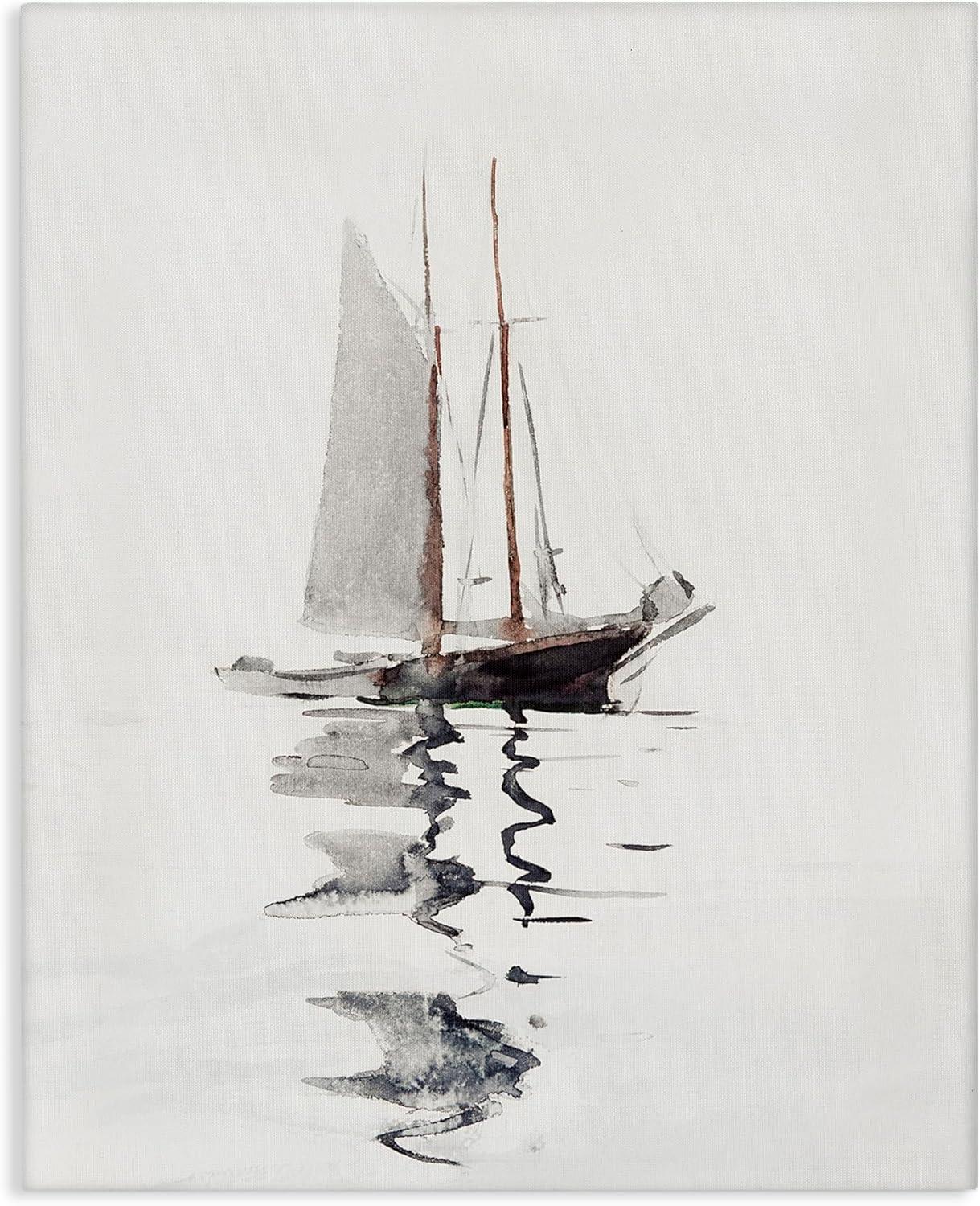 Stupell Industries Tranquil Sailboat Vessel Floating Lone Ocean Reflection by Lettered and Lined - Wrapped Canvas Painting | Wayfair