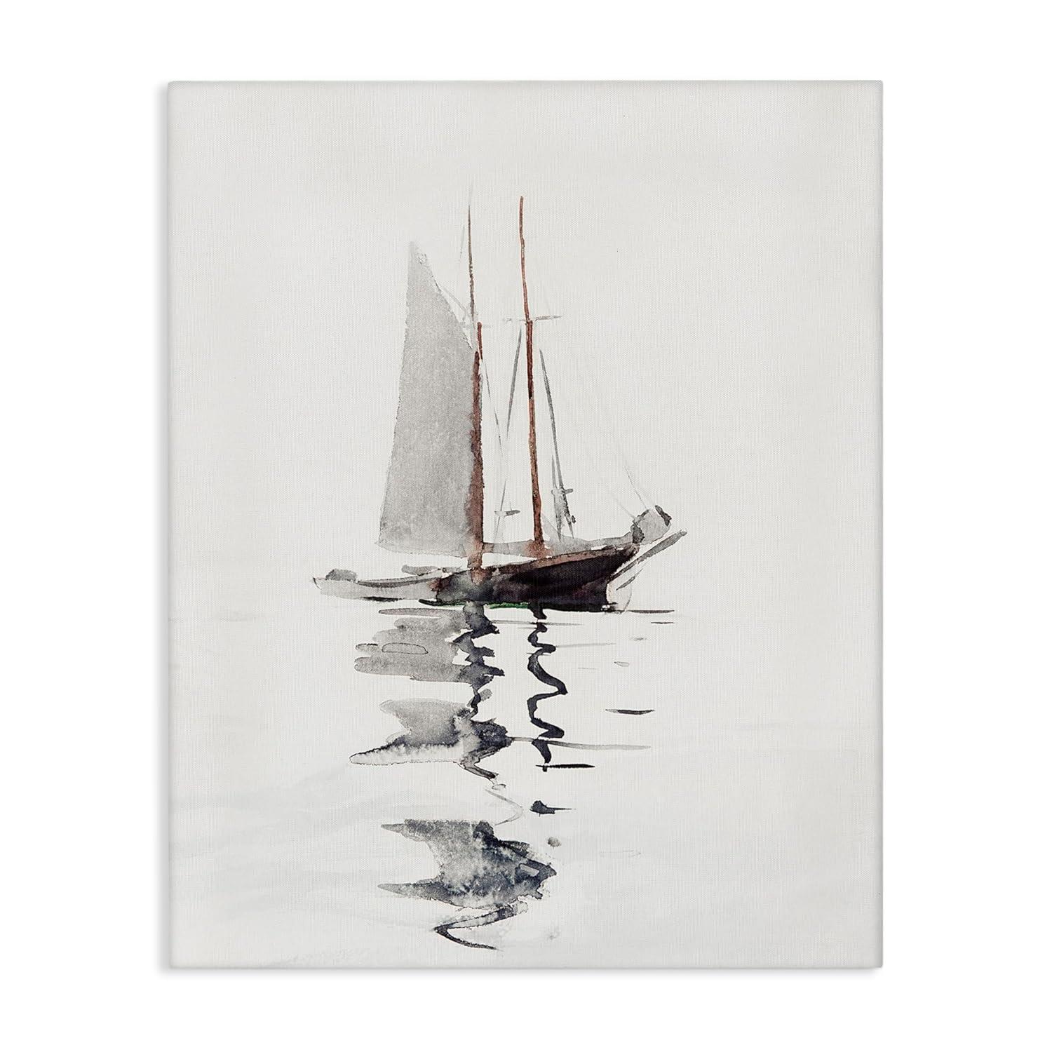 Stupell Industries Tranquil Sailboat Vessel Floating Lone Ocean Reflection by Lettered and Lined - Wrapped Canvas Painting | Wayfair