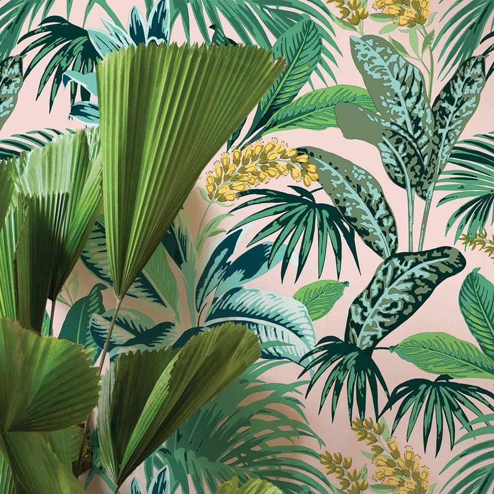 Tempaper Havana Palm Botanical Pink Tropical Peel and Stick Wallpaper, 20.5" x 16.5'
