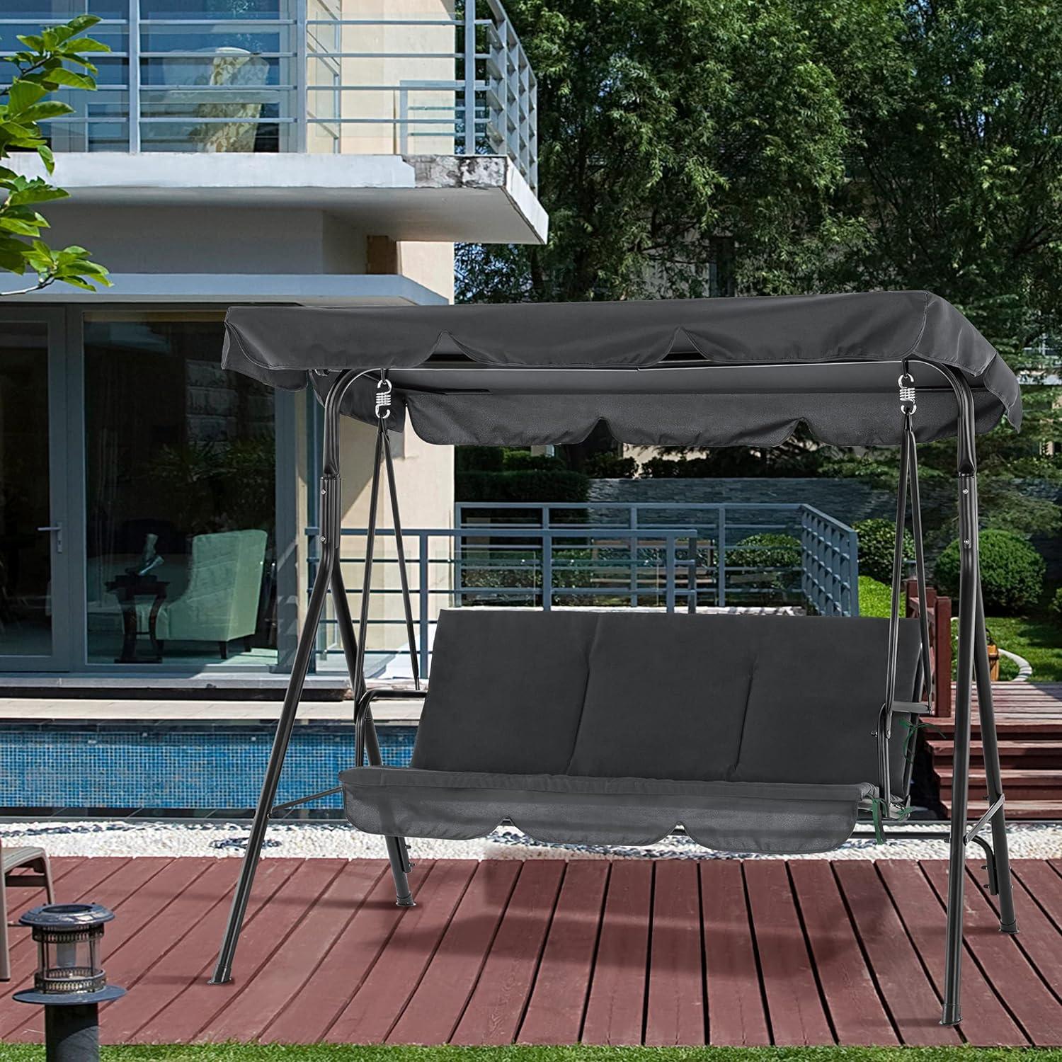 3-Person Outdoor Swing with Convertible Canopy 4003 (Dark Gray)