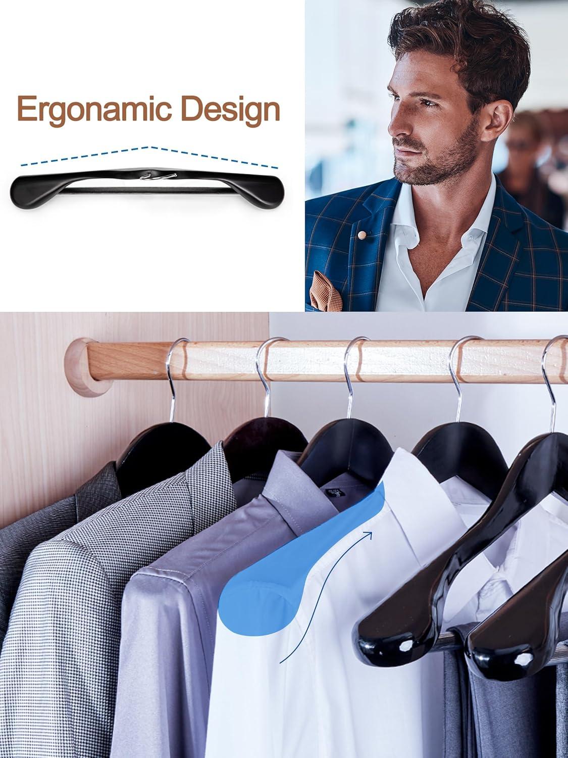 Rebrilliant 6 Pack Wide Shoulder Wooden Hangers, 360° Rotating Hooks, Solid Wood Heavy Duty Hangers
