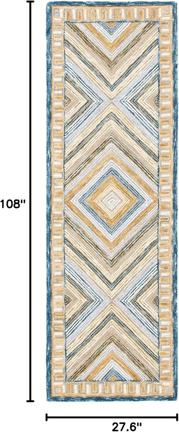 SAFAVIEH Aspen Caitriona Geometric Diamonds Wool Runner Rug, Navy/Gold, 2'3" x 9'
