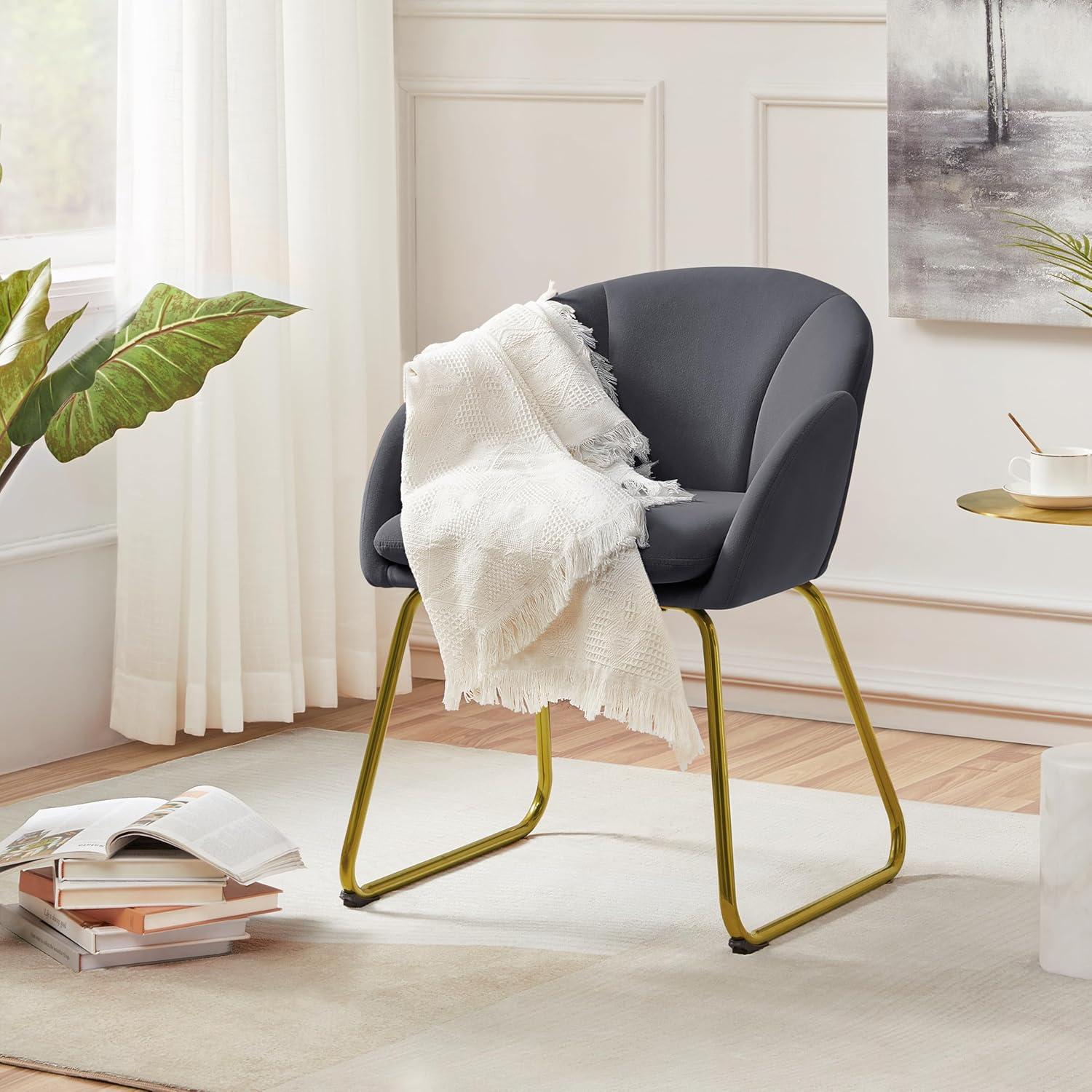 Dark Grey Velvet Accent Chair with Gold Metal Legs