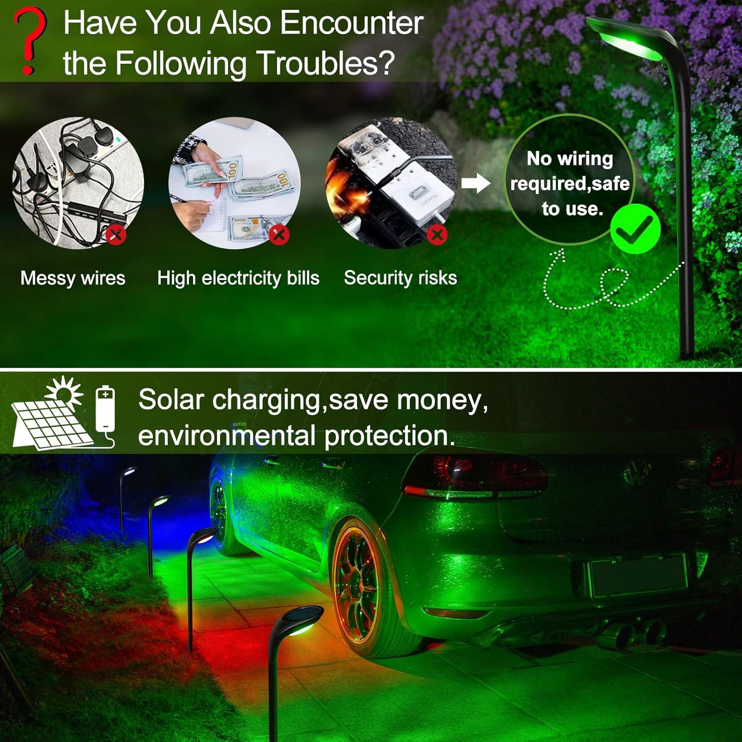 JSOT 4 Pack Solar Pathway Lights, Solar Garden Lights for Walkway, Driveway, Yard, White Light & Warm Light