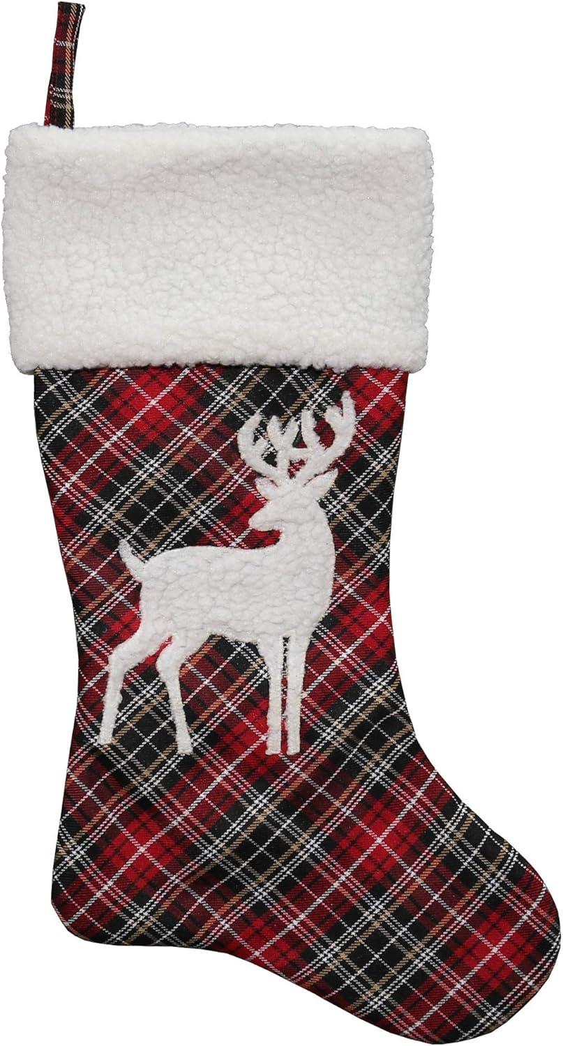 Northlight 20" Black and Red Tartan Reindeer Christmas Stocking with Cuff