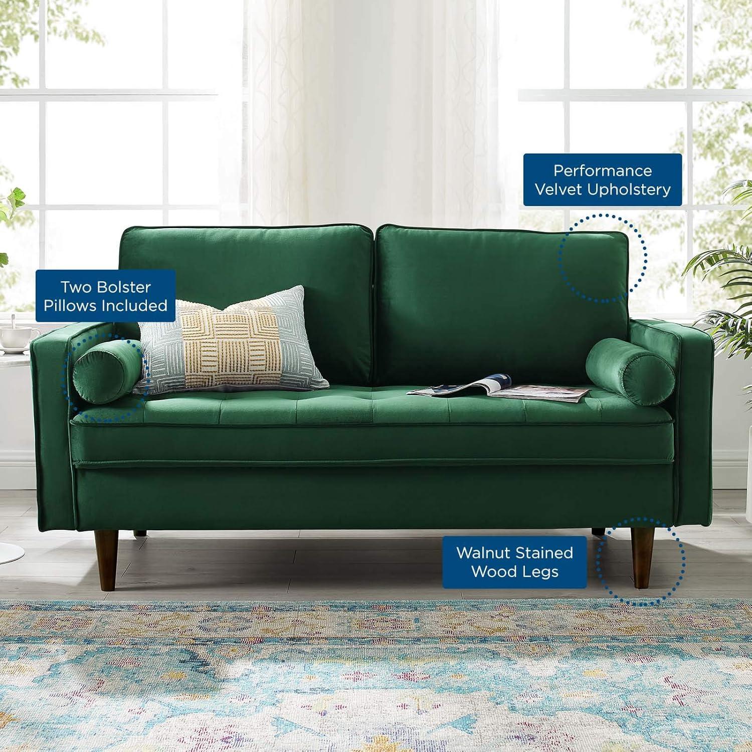 Modway Valour Performance Velvet Loveseat in Green