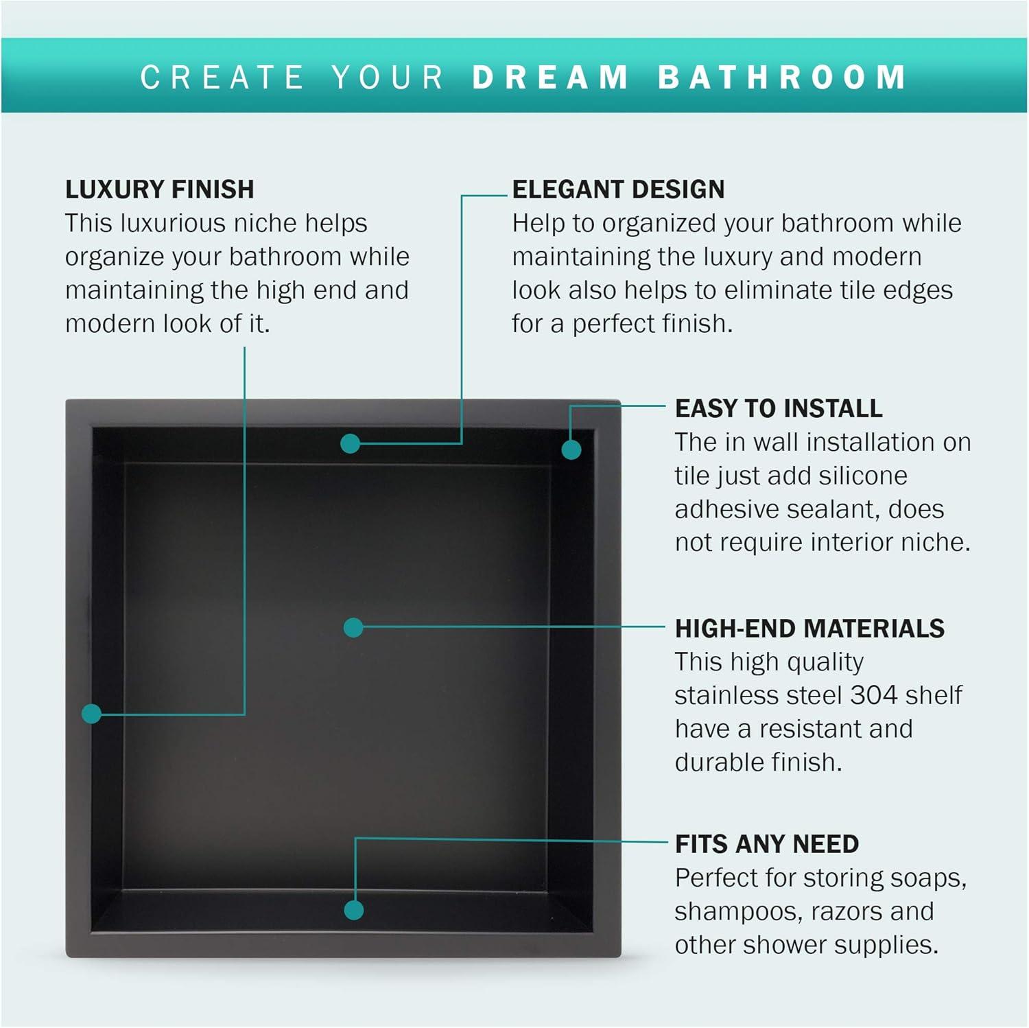 Shower Niche Stainless Steel In-wall Model 12" X 12" Recessed Shelf - Modern and Elegant Design - Easy to Install