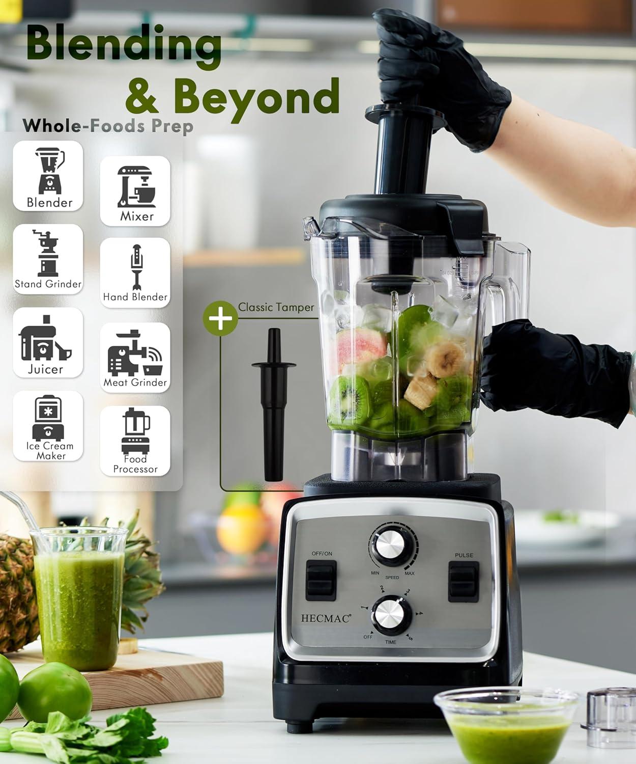 INKEDZ 3-Peak HP Blender - 2200W Max/1400W Rated, 68oz BPA-Free Pitcher, Easy to Use, Self-Clean, Tamper - Smoothies, Ice Crush, Frozen Drinks, Food Prep - Home & Commercial, 110V