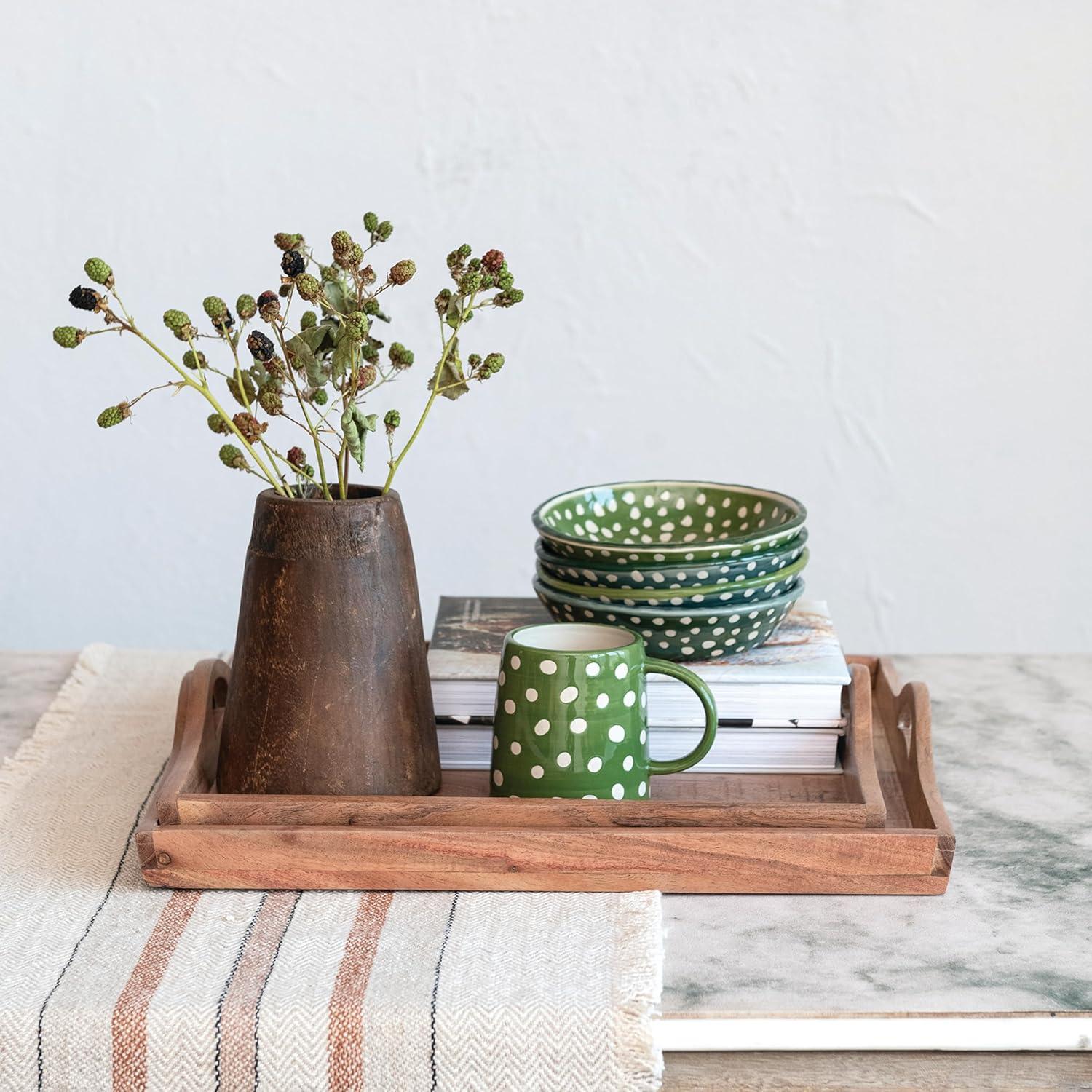 Creative Co-Op Square Acacia Wood Trays with Handles, Natural, Set of 2