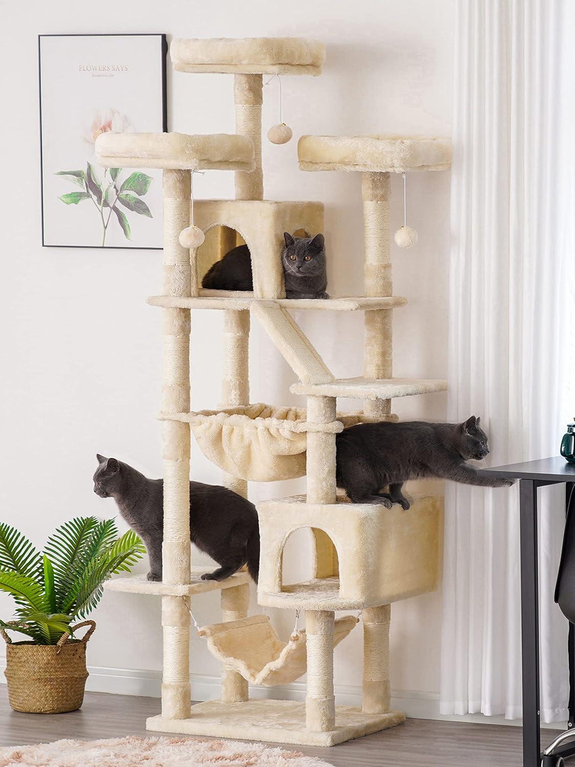 Beige 73'' Tall Cat Tree with Sisal Scratching Posts