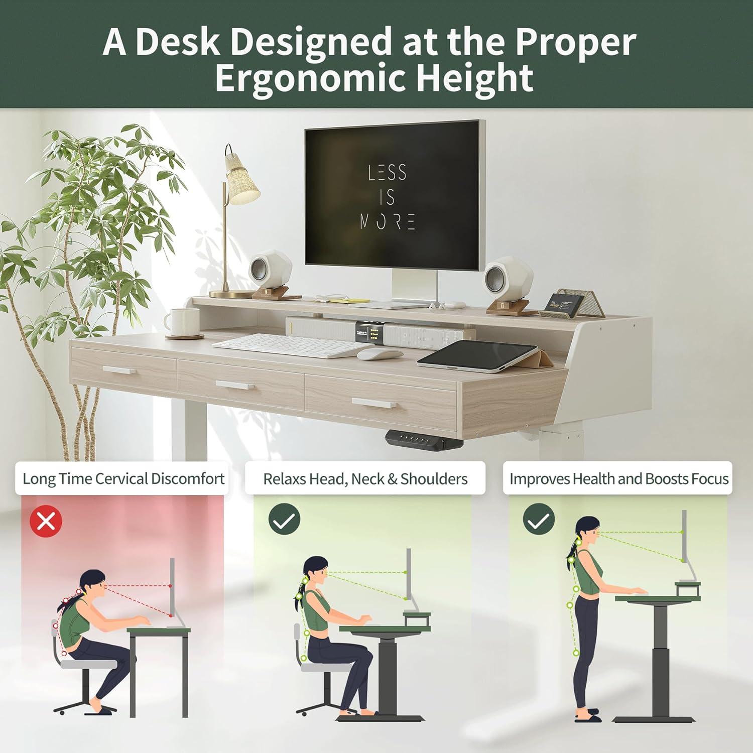 Agilestic Adjustable Height Electric Standing Desk with Storage Wooden Drawer, 55 x 24 Inches Stand Up Home Office Computer Gaming Table for Work Office Home, Rustic Brown