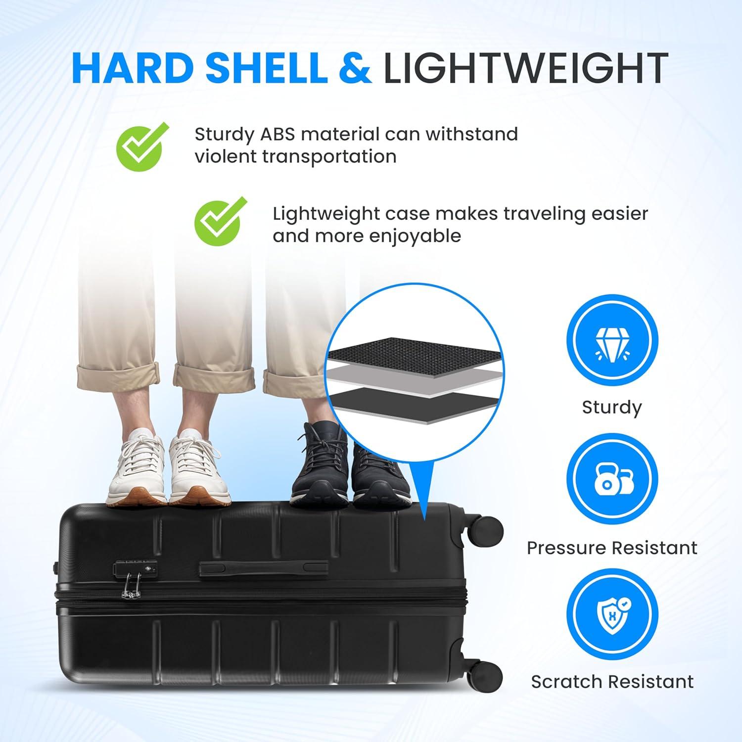 Smugdesk.com 3-Piece Luggage Set, ABS Travel Suitcase Set with TSA lock