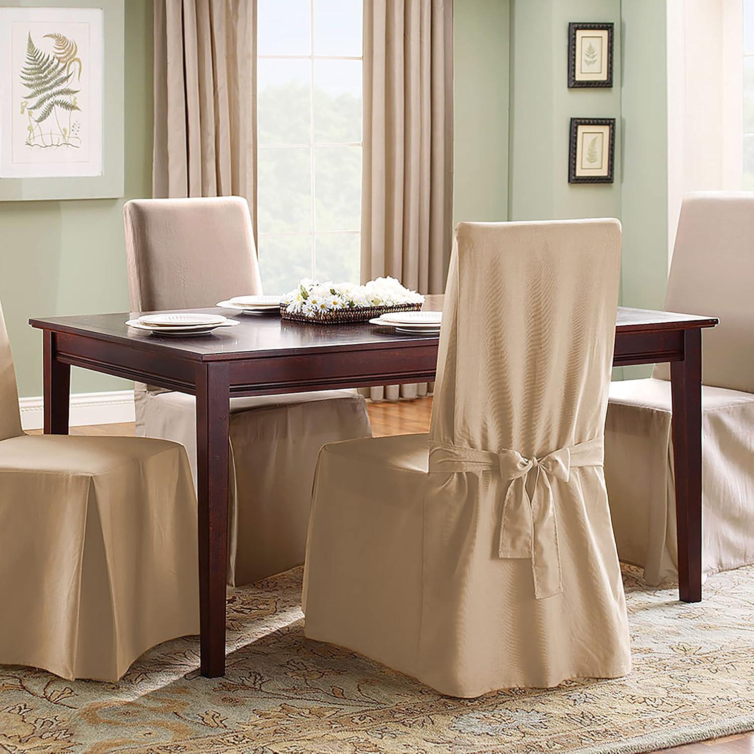 Duck Long Chair Slipcover Tan - Sure Fit: Cotton Duck, Stretch Fit, Indoor Use, Machine Washable