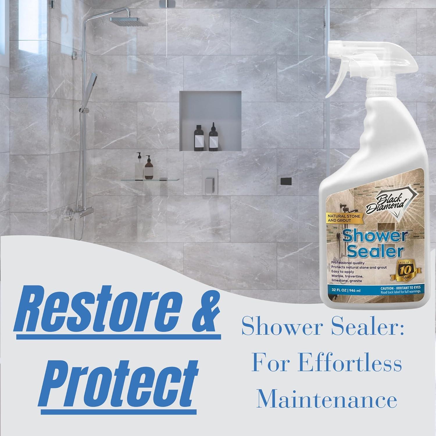 Natural Stone and Grout Penetrating Shower Sealer. Marble, Granite Travertine, Limestone. Protects Making Them Easy to Clean. Works Also on Grout in Tile, Ceramic, and Porcelain. 32oz.