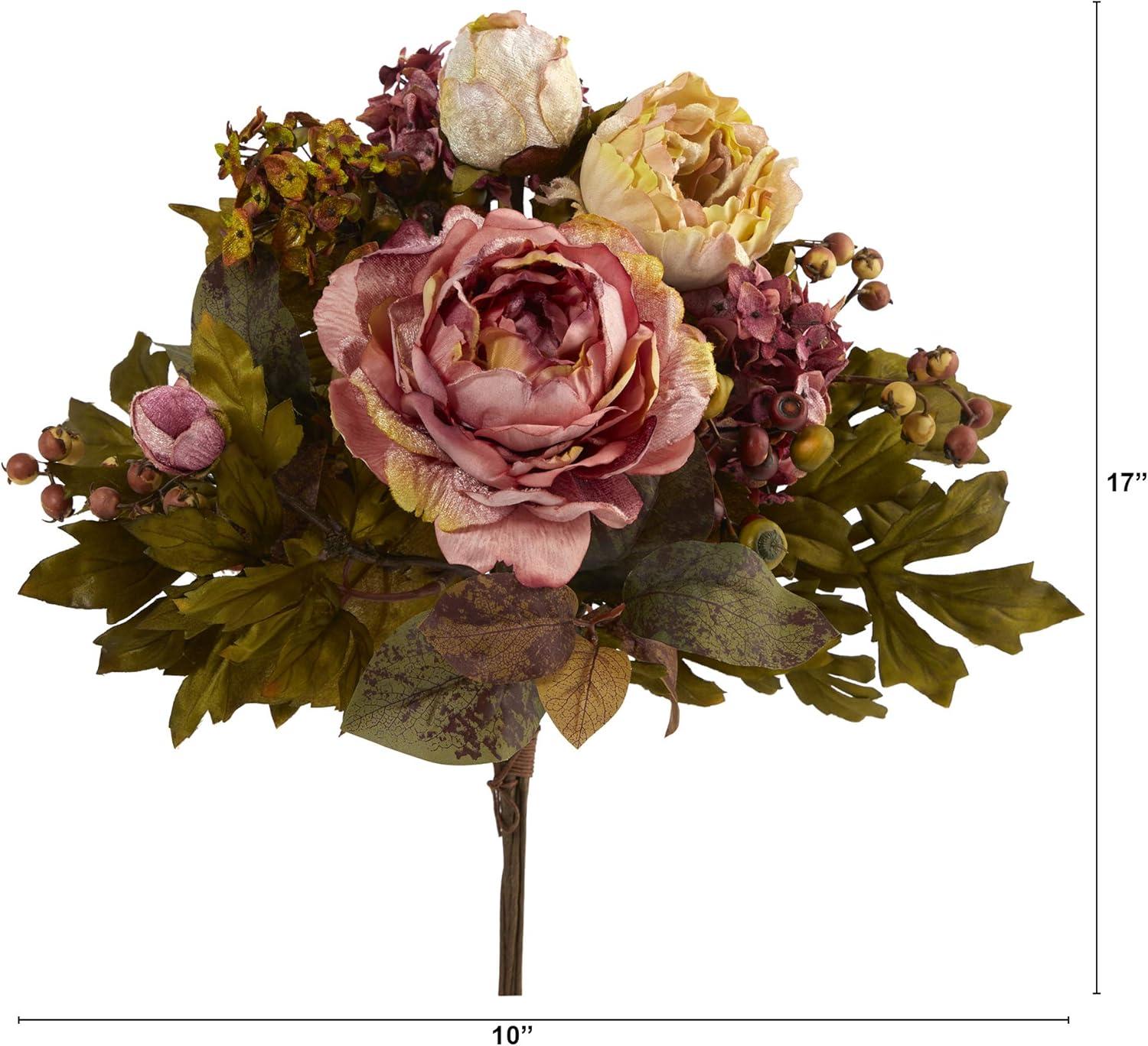 17'' Pink and Cream Plastic Peony and Hydrangea Bouquet Set