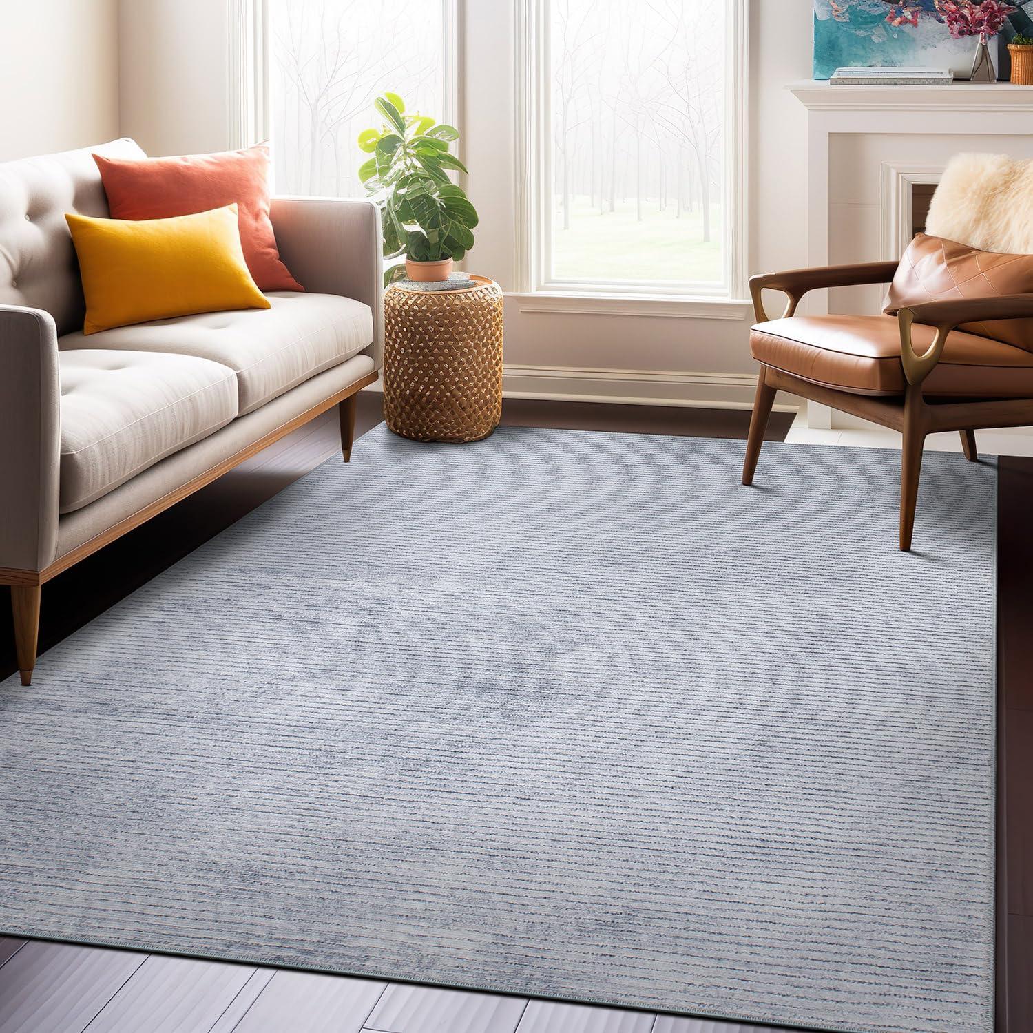 World Rug Gallery Contemporary Distressed Stripe Machine Washable 3'3"x5' Gray Area Rug
