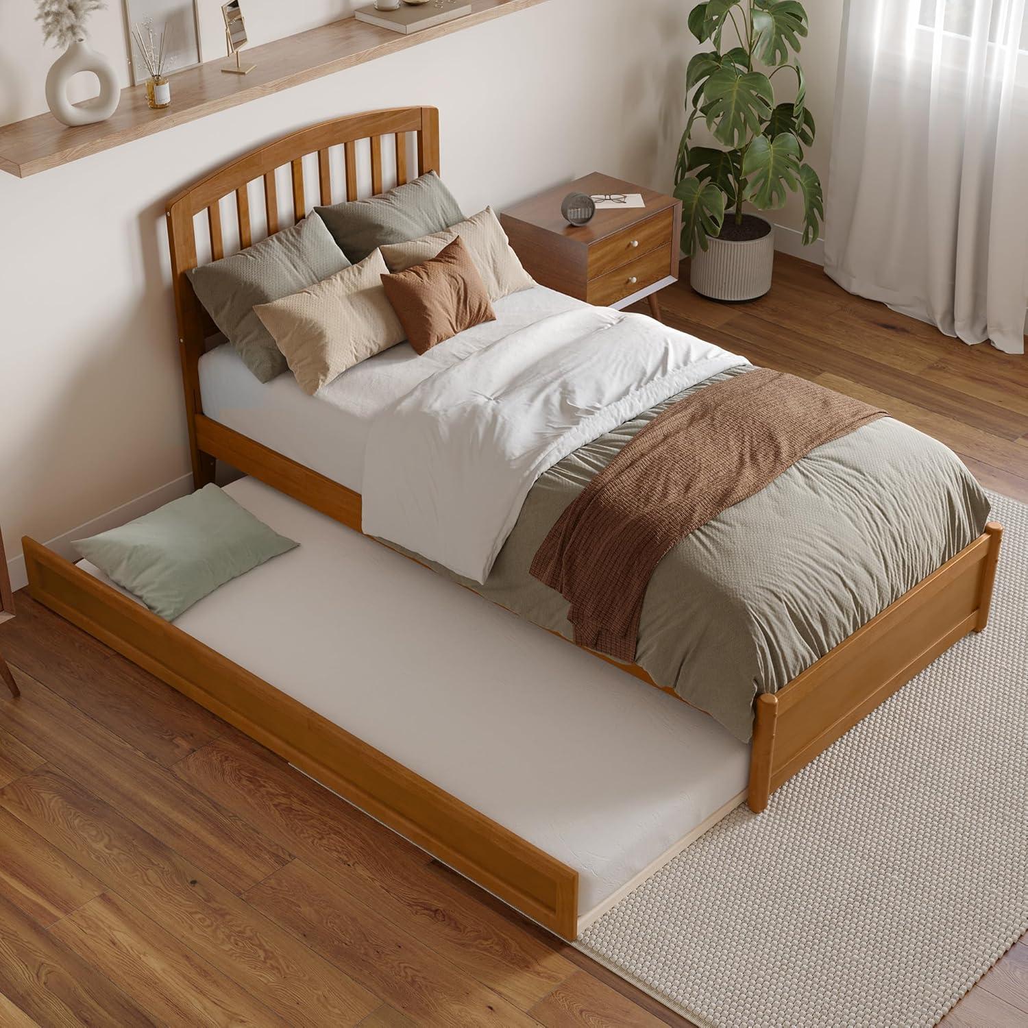 Lucia Twin XL Wood Platform Bed with Panel Footboard & Twin XL Trundle in White