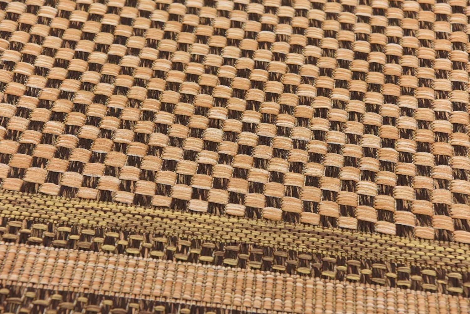 Multi-Border Brown Synthetic 4' x 6' Outdoor Area Rug