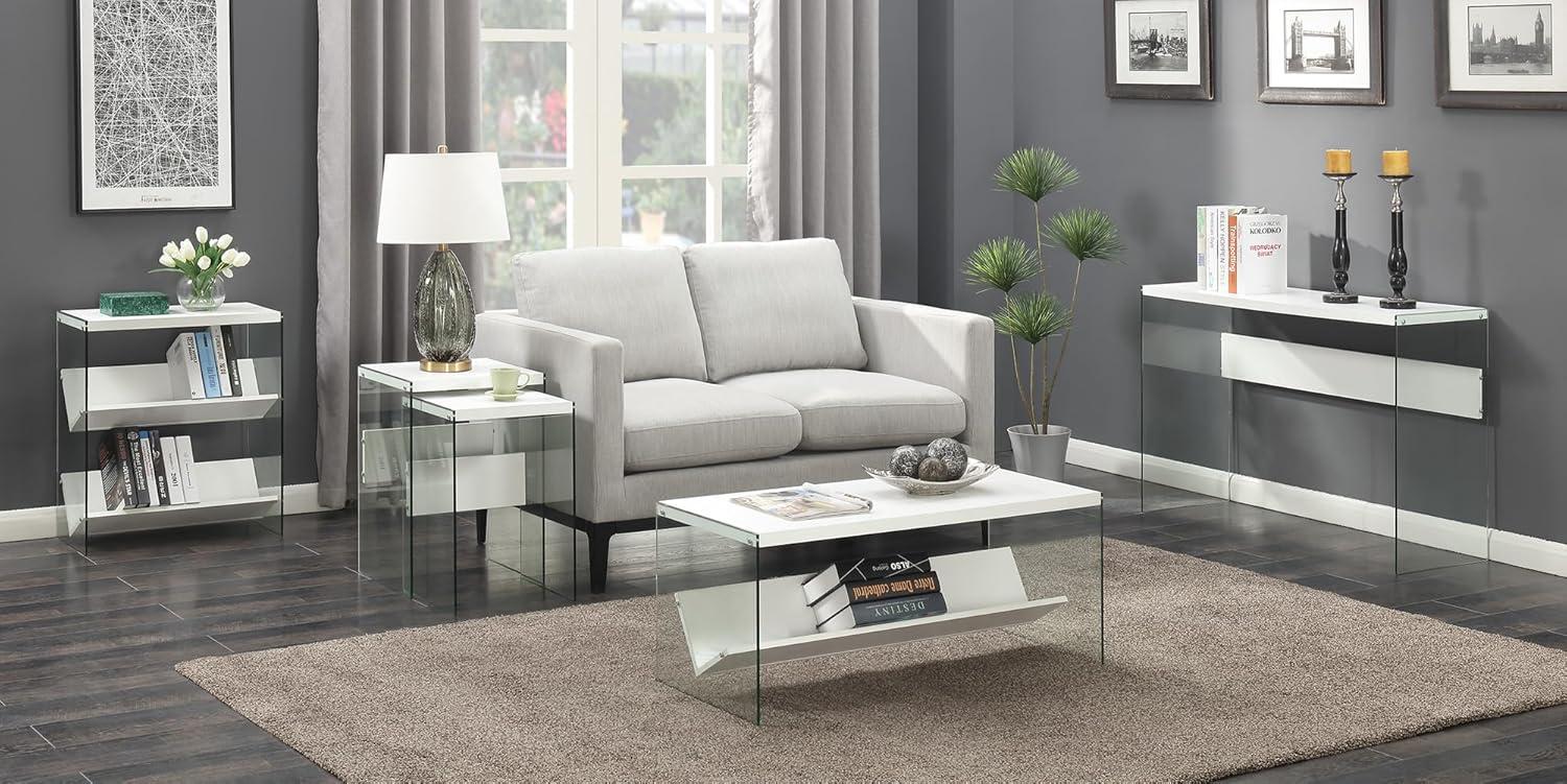 SoHo Rectangular White Wood Coffee Table with Glass Accents