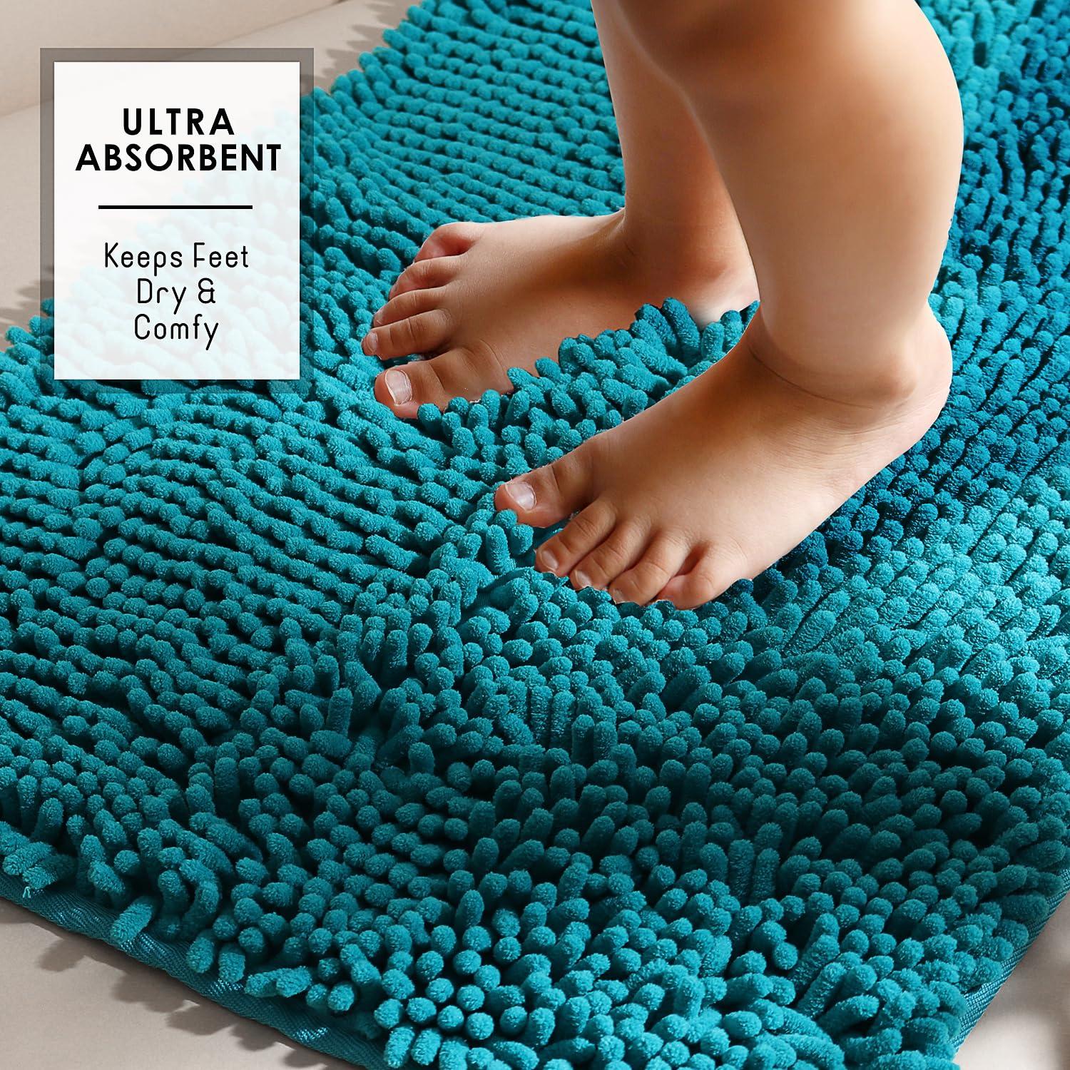 Hearth & Harbor Bathroom Rugs, Chenille Bath Mat - Teal Bath Rug, 26x44