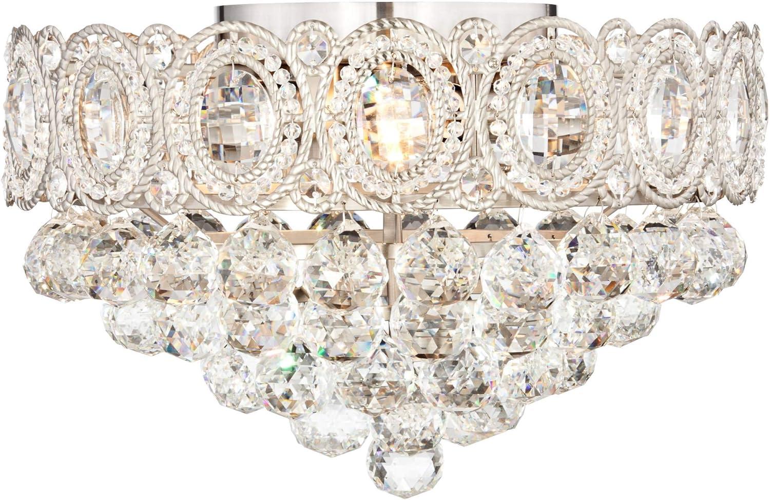 Elegant Satin Nickel 19'' Crystal Bowl Flush Mount Ceiling Light