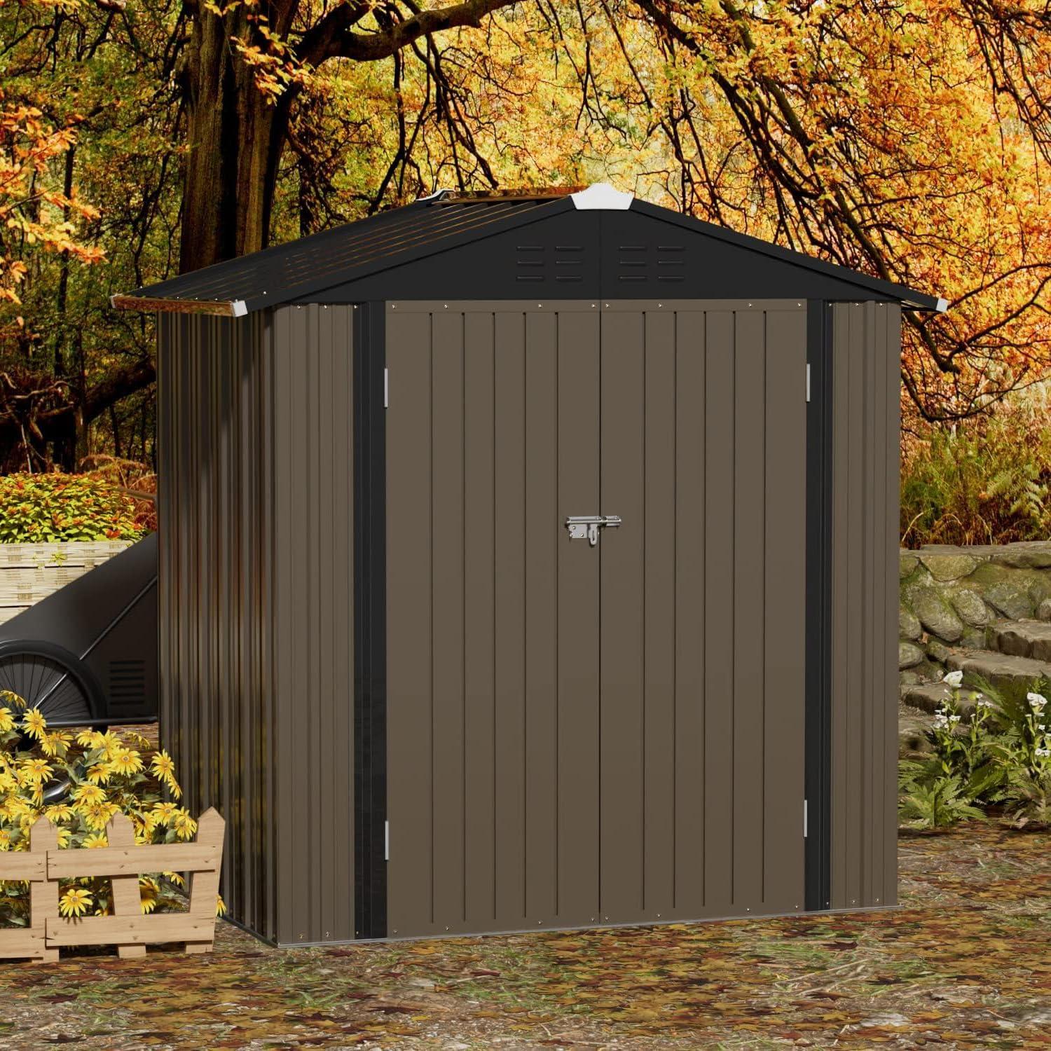 Lofka 6ft x 4ft Metal Garden Shed for Outdoor Storage, Brown