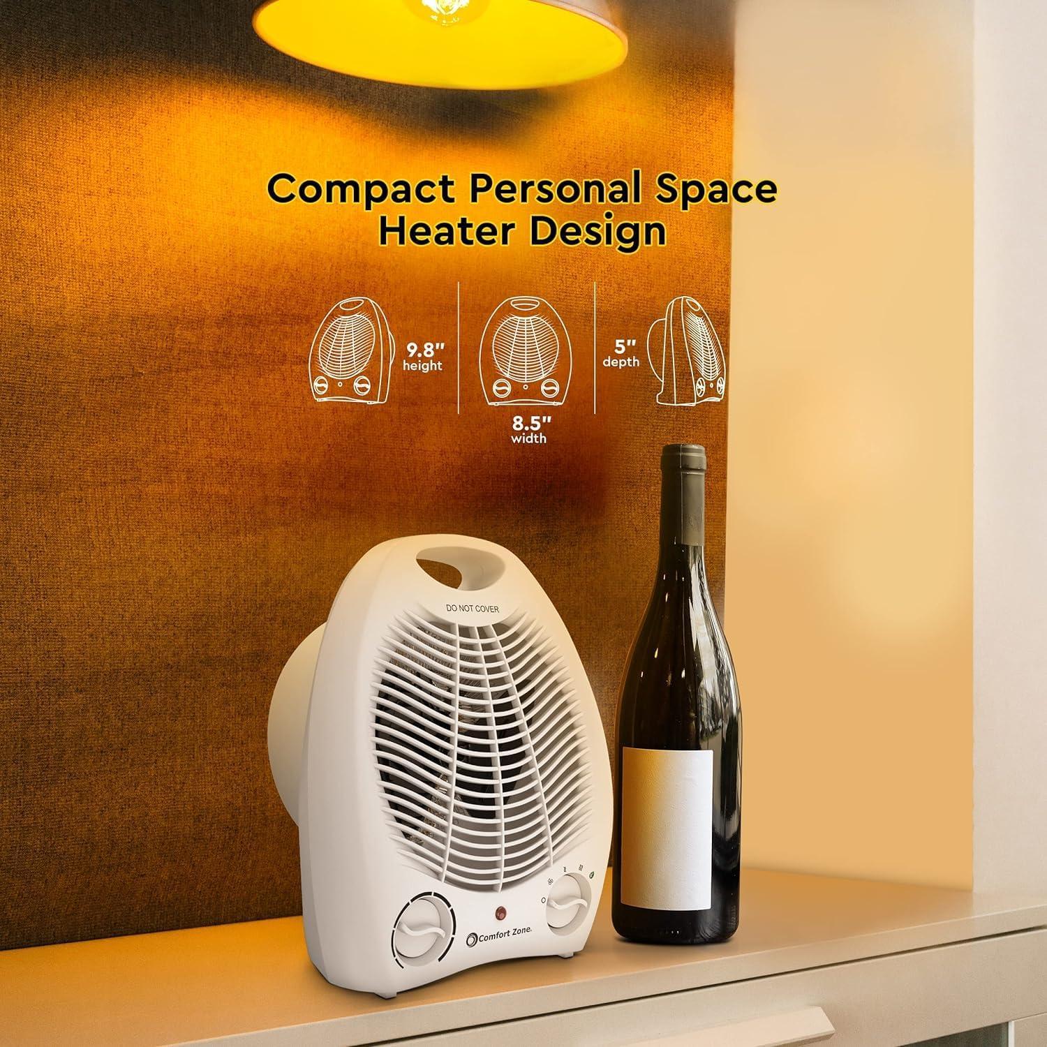 Comfort Zone Electric Fan-Forced Portable Space Heater with Adjustable Thermostat, Overheat Sensor, Tip-Over Switch, & Heat Resistant Housing, Ideal for Home, Bedroom, & Office, 1,500W, CZ40E