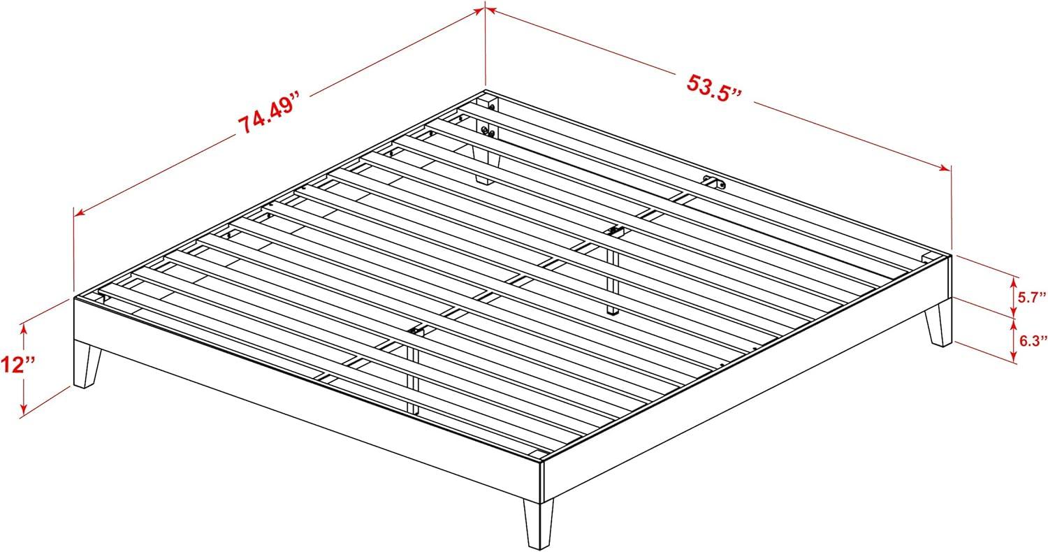 Oak Finish Queen Size Platform Bed Frame with Linen Upholstery