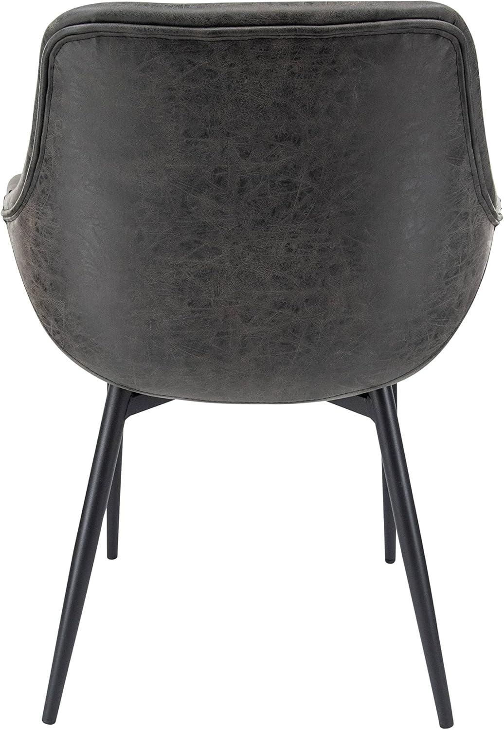 LeisureMod Markley Leather Dining Chair With Metal Legs and Arms