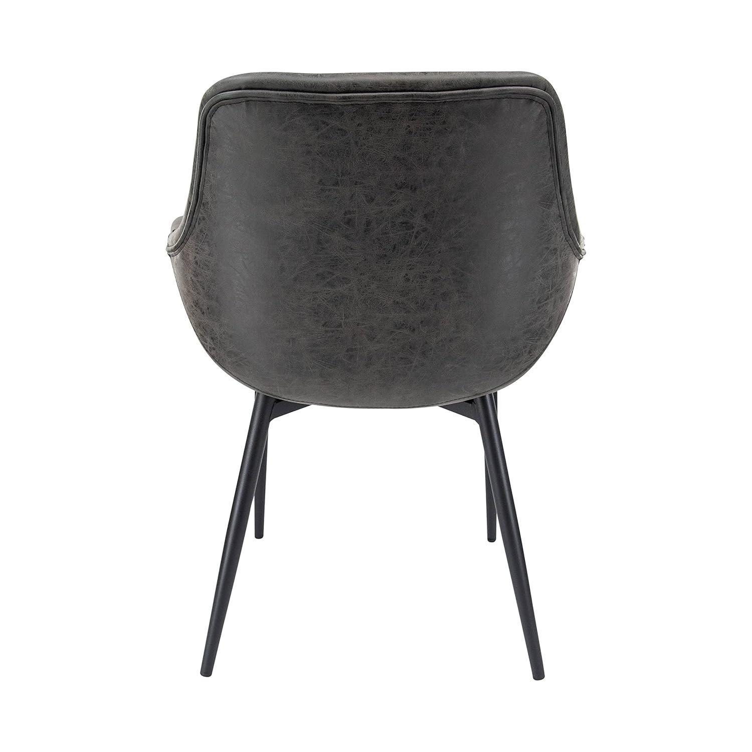 LeisureMod Markley Leather Dining Chair with Black Metal Legs Upholstered Seat Modern Design Perfect for Kitchen Dining Room Office or Lounge Seating