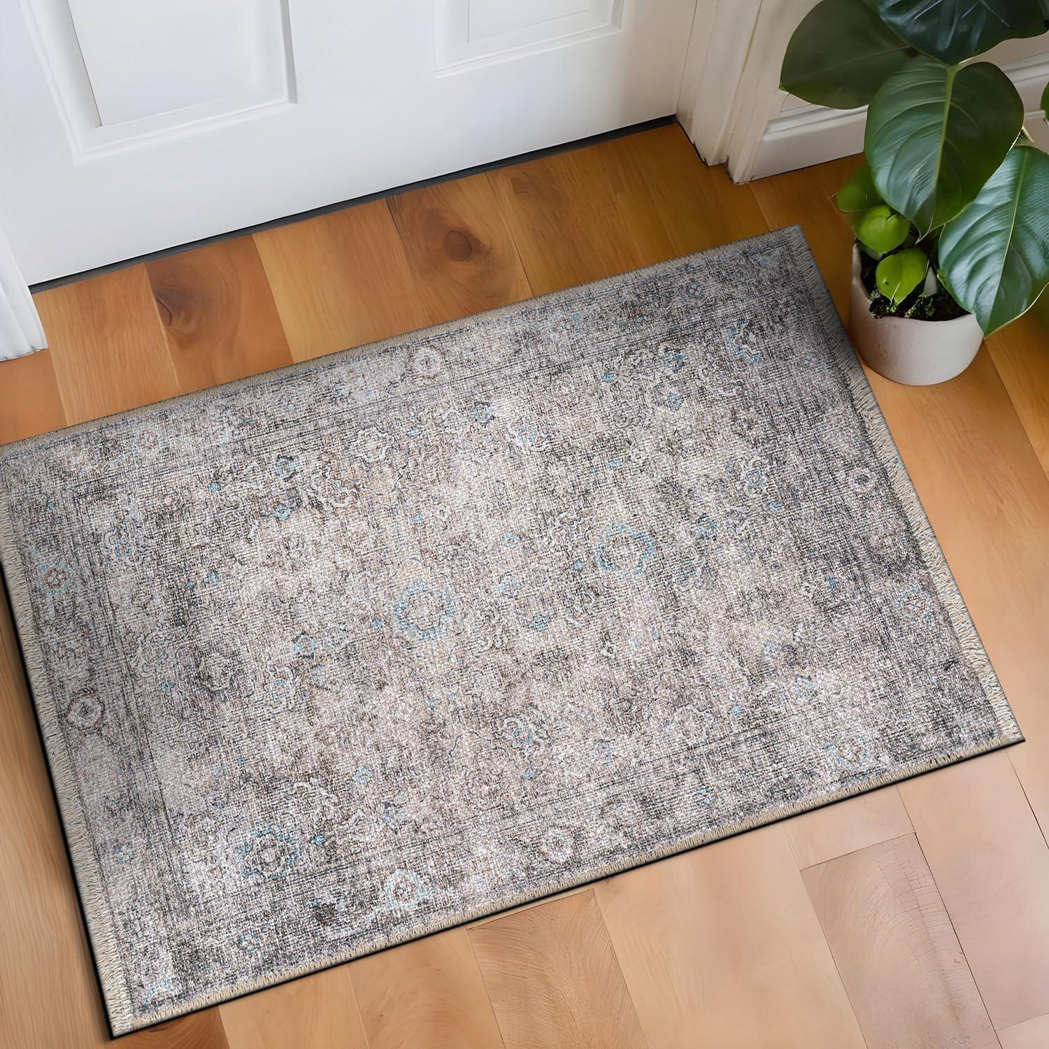 Olive and Gray Flat Woven Cotton Synthetic Washable Rug