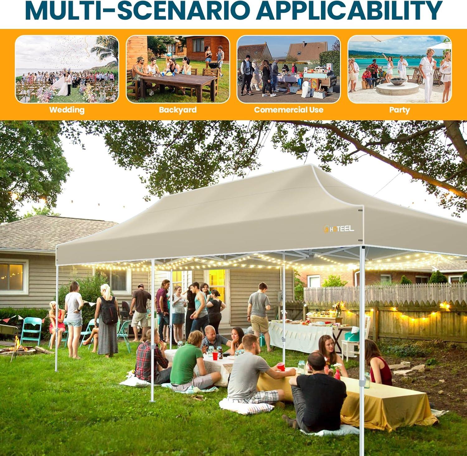 HOTEEL 10'Wx20'D Heavy Duty Pop up Canopy Tent with 6 sidewalls Easy Up Commercial Outdoor