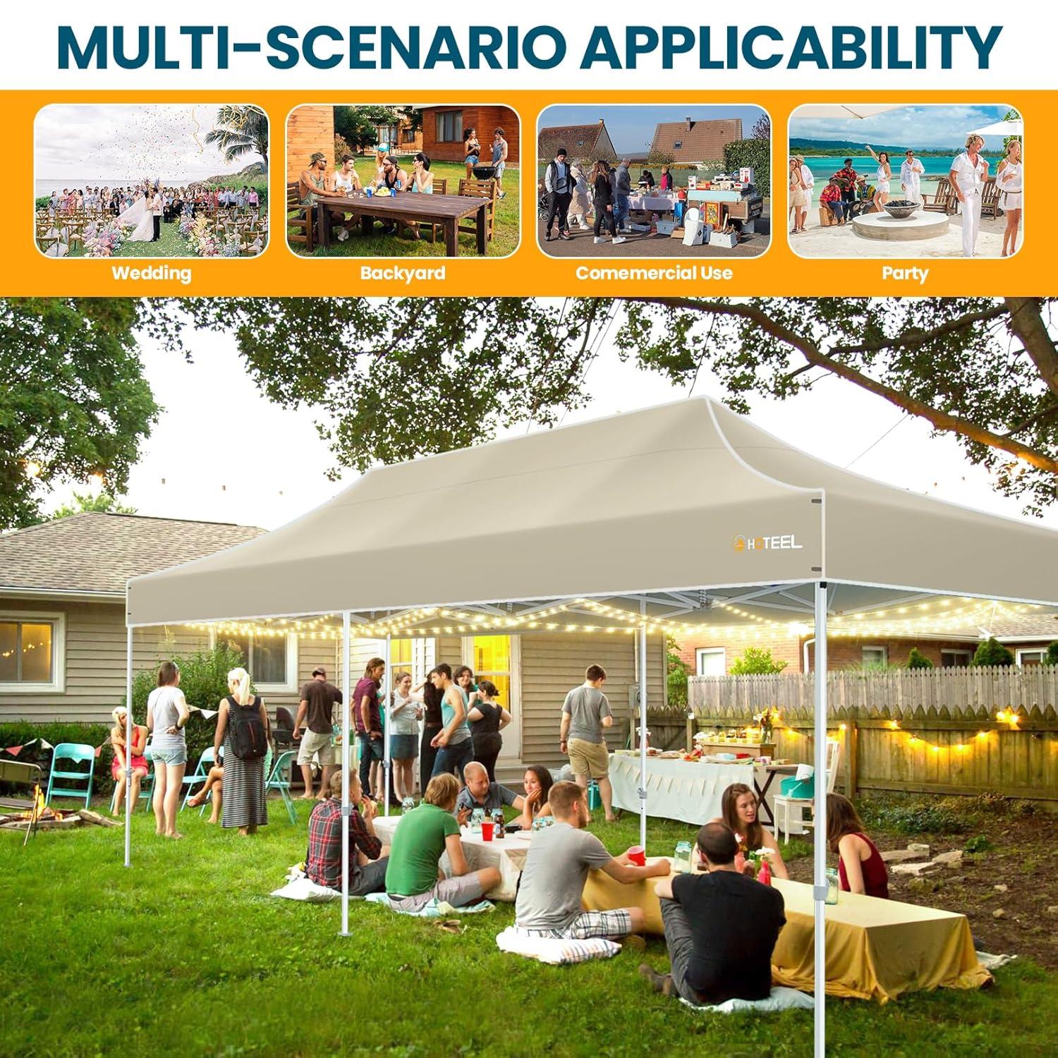 HOTEEL 10'Wx20'D Heavy Duty Pop up Canopy Tent with 6 sidewalls Easy Up Commercial Outdoor