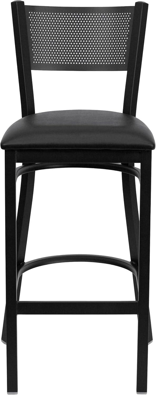 Miranda Commercial Grade Grid Back Metal Restaurant Barstool with Vinyl Seat