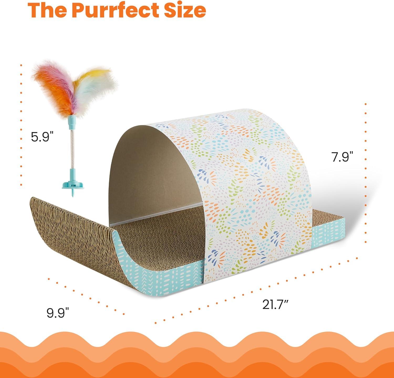 Catstages Cat Tunnel Scratcher with Feather Spring Toy and Removable Tunnel, Corrugated Scratching Pad for Rest, Play, & Nail Trimming, Multicolored