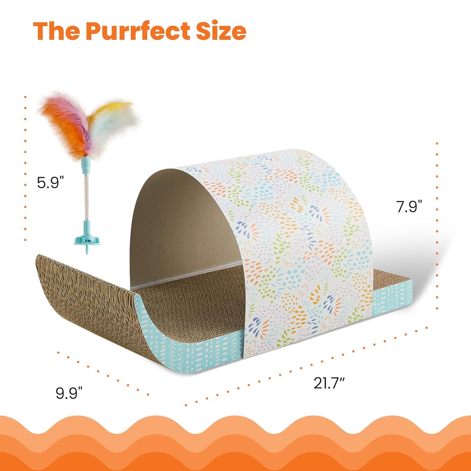 Catstages Cat Tunnel Scratcher with Feather Spring Toy and Removable Tunnel, Corrugated Scratching Pad for Rest, Play, & Nail Trimming, Multicolored