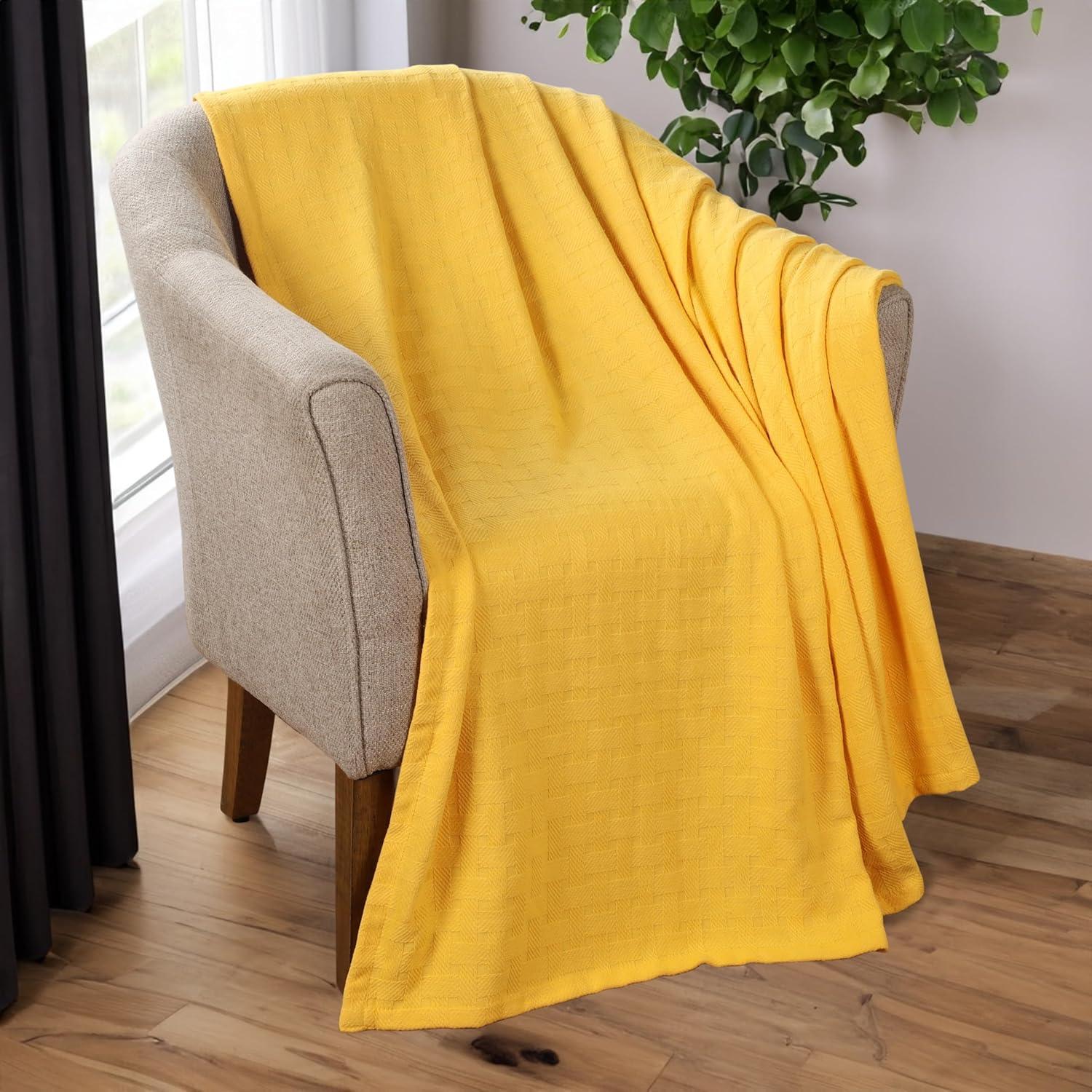 Superior Basketweave All-Season Cotton Blanket, King, Gold