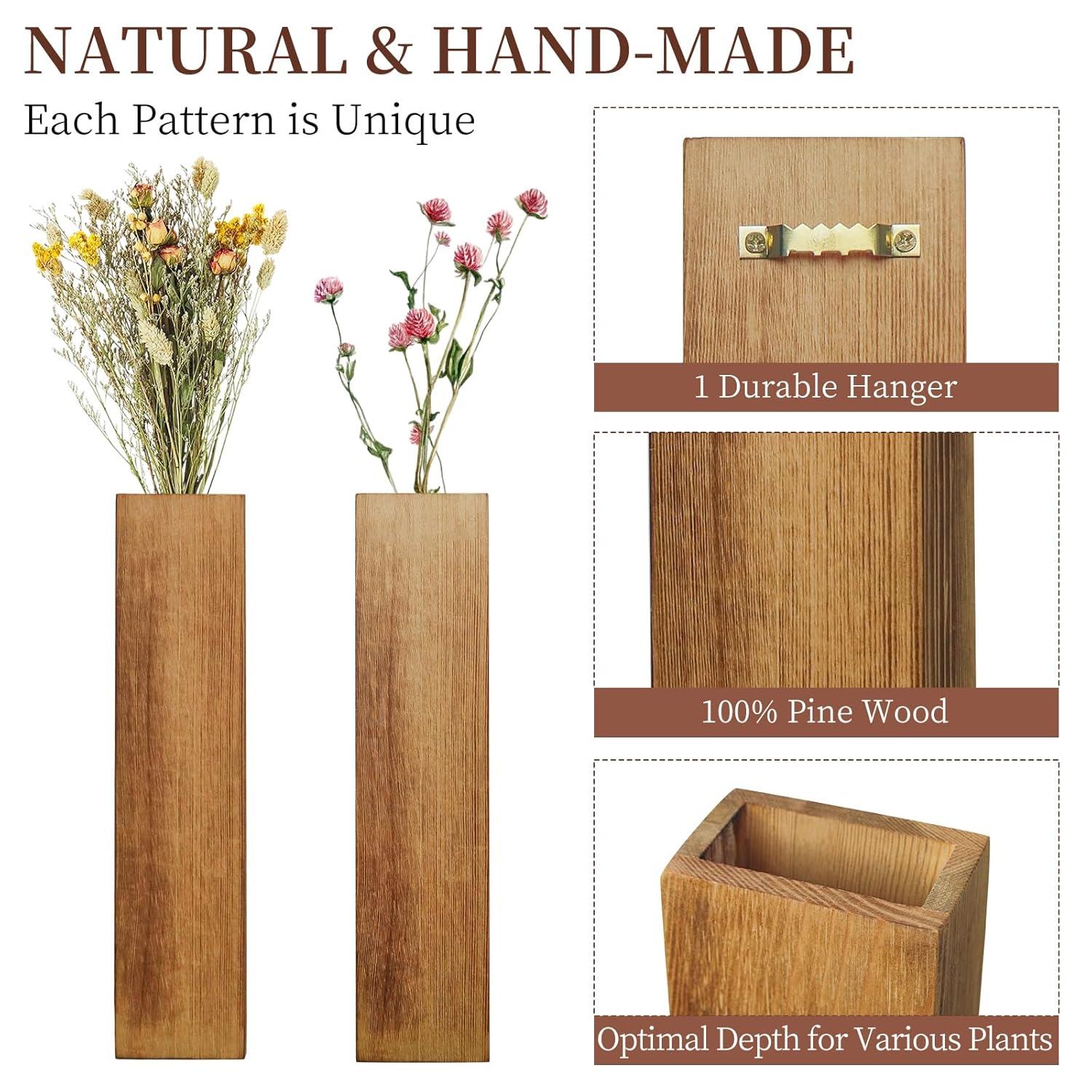 Wall Planters for Indoor Plants Modern Farmhouse Wooden Pocket Wall Vases for Dried Flowers and Faux Plants 4 Pack