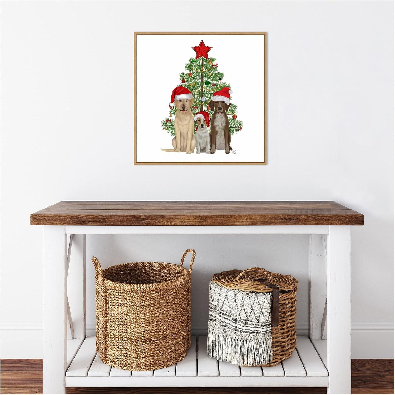 Amanti Art Christmas Dog Trio Tree Framed Canvas Wall Art Print